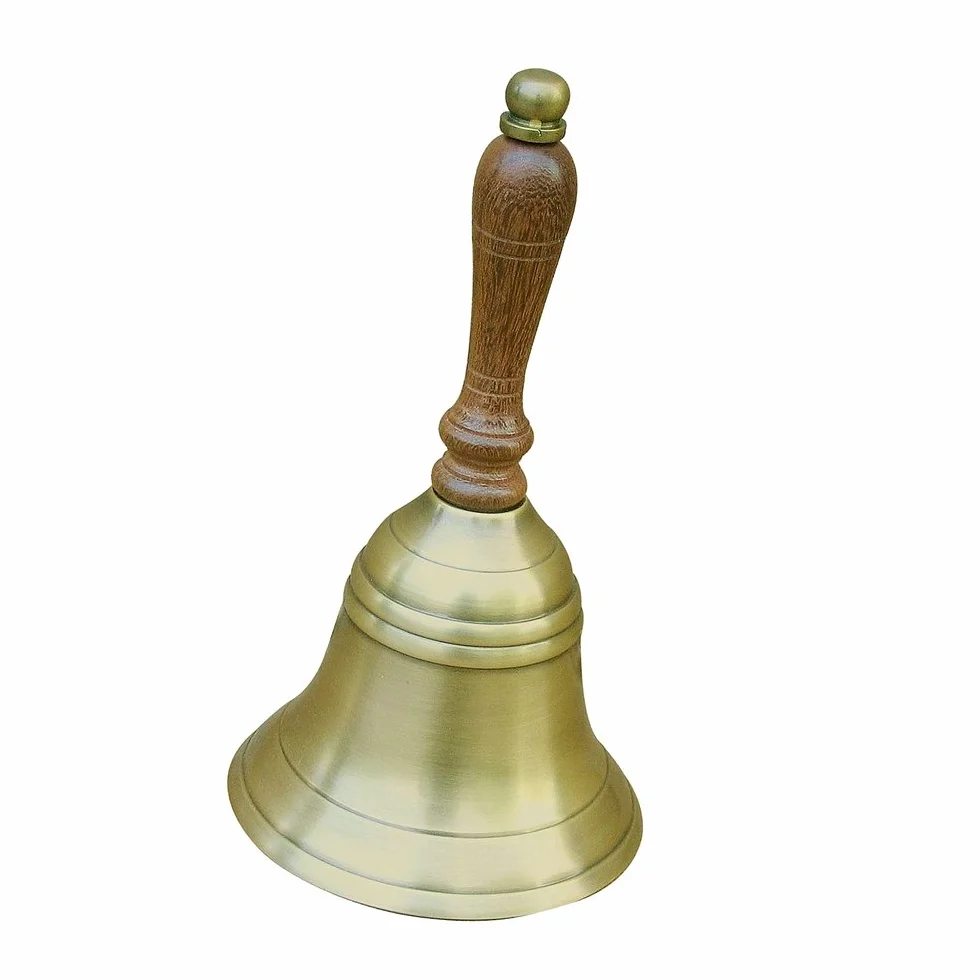 Campana de mano (latón antiguo con mango de madera altura 17cm Mesa Campana