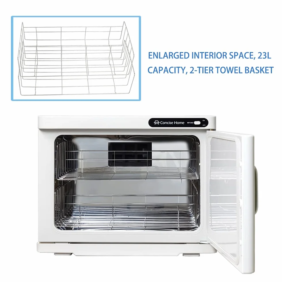 Calentador de toallas y esterilizador UV 2 en 1, calentador de toallas eléctrico de 23 litros, con 2 niveles, ideal para salón, peluquería, hotel y hogar, color blanco