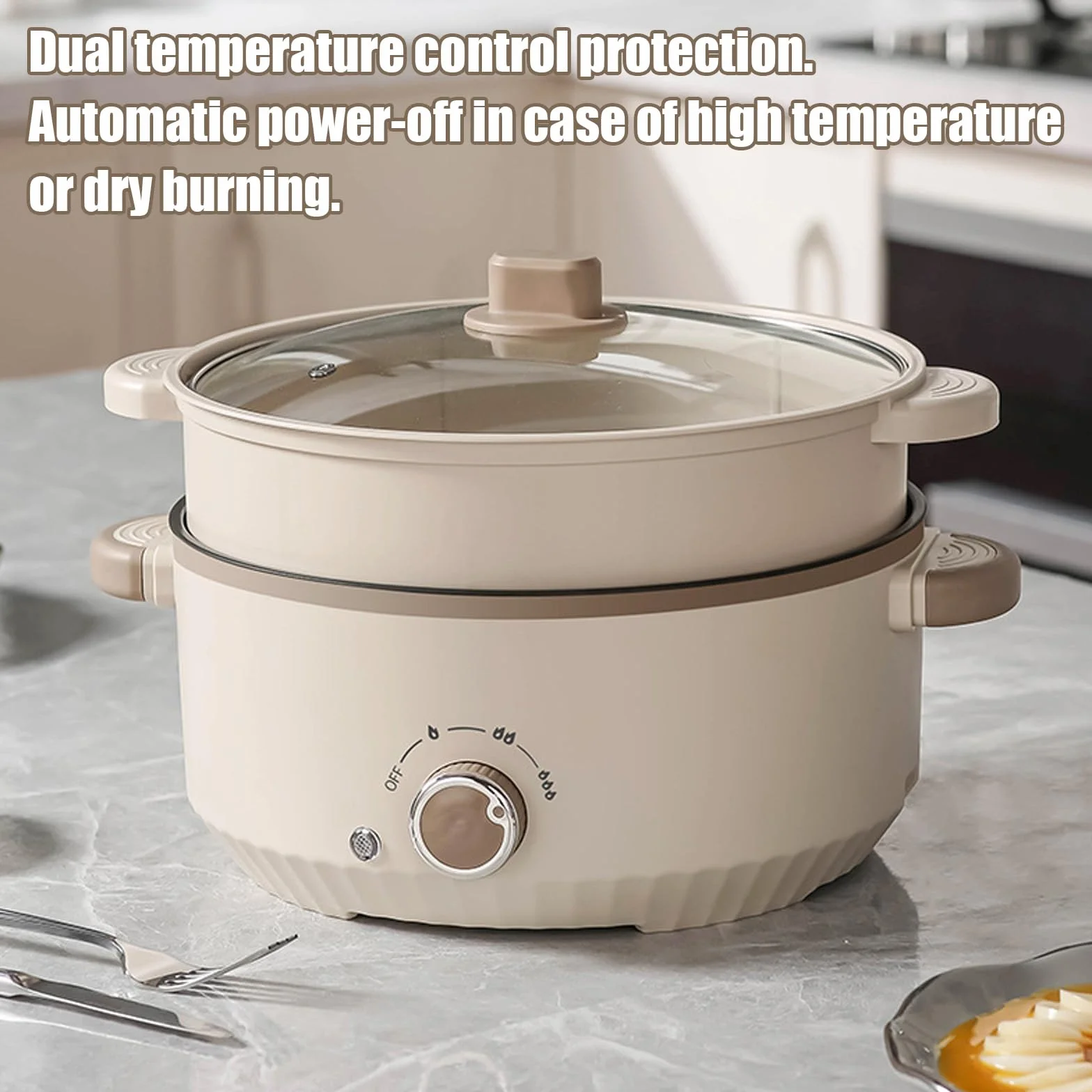 Olla Eléctrica Multifuncional 4,6L 1000W Hot Pot con Vaporera 3 Niveles