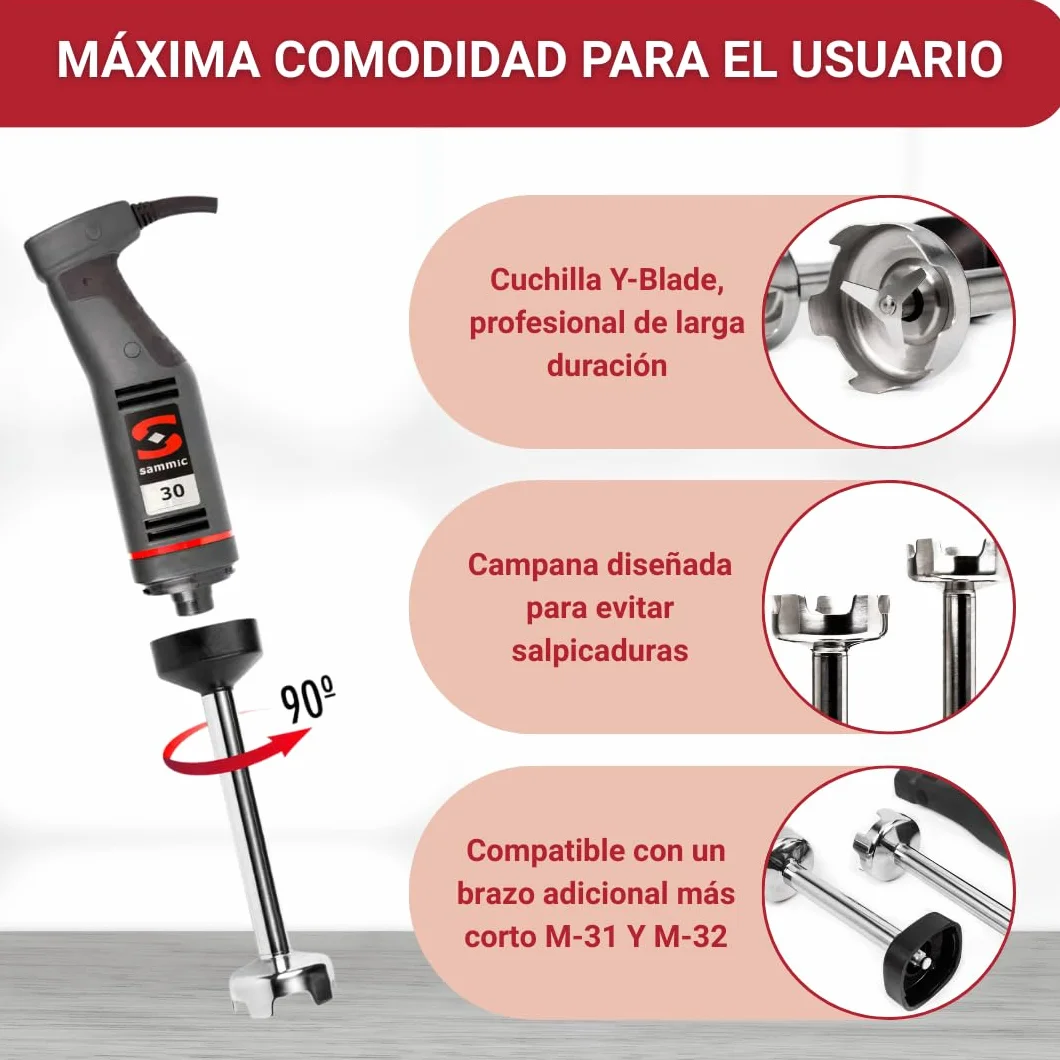 YOMMAK Batidora de Mano XM-33 Sammic – 400W Batidora Industrial Hostelería de 420mm Trituradora Para Recipientes Hasta 60 Litros – Mixer Cocina Ideal para uso Profesional Repostería Horeca