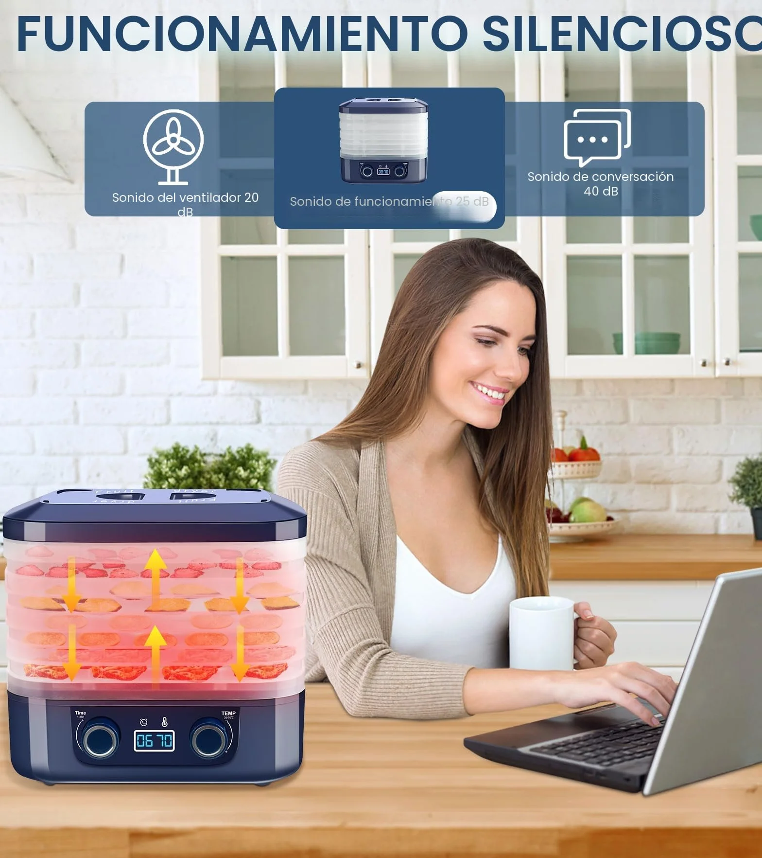 DeeprBling Deshidratador de Alimentos 5 Bandejas Desmontables Control de Temperatura 35-70°C Temporizador 48 Horas Frutas Verduras Pantalla Digital Sin BPA