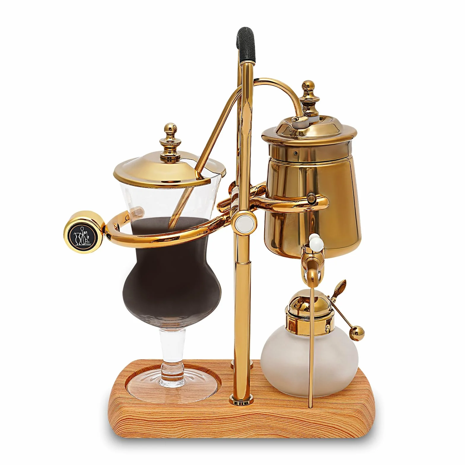 Cafetera con sifón belga Royal Family, máquina de café al vacío, set de tetera con lámpara de alcohol, capacidad de aproximadamente 15 oz, oro