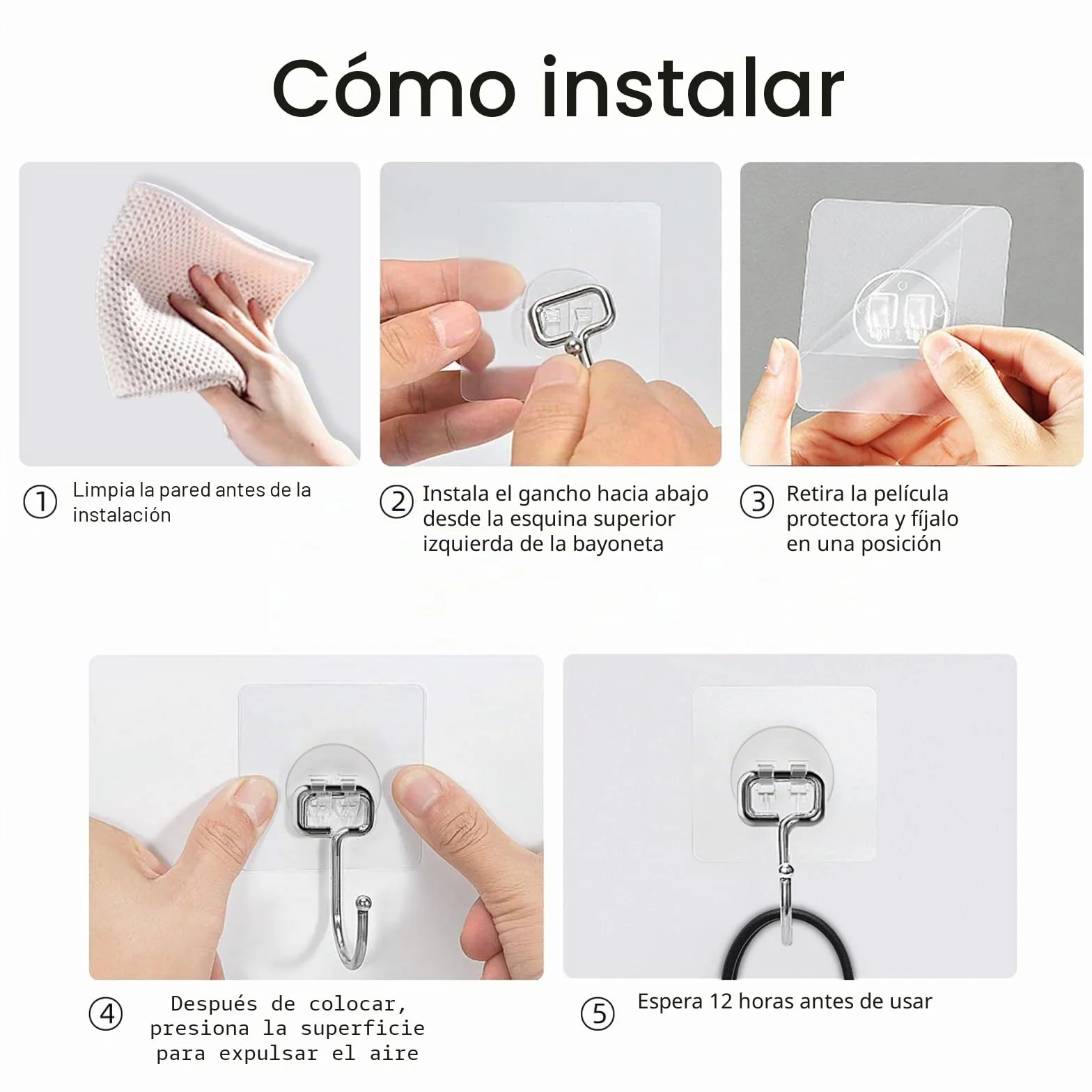Latoxcaa Ganchos Adhesivos Grandes Extra Fuertes para Colgar, Resistencia Pesada 20 kg (Máx), 10 Unidades – Ganchos Transparentes y Desmontables, Impermeables y Antióxido, Autoadhesivos para Baño