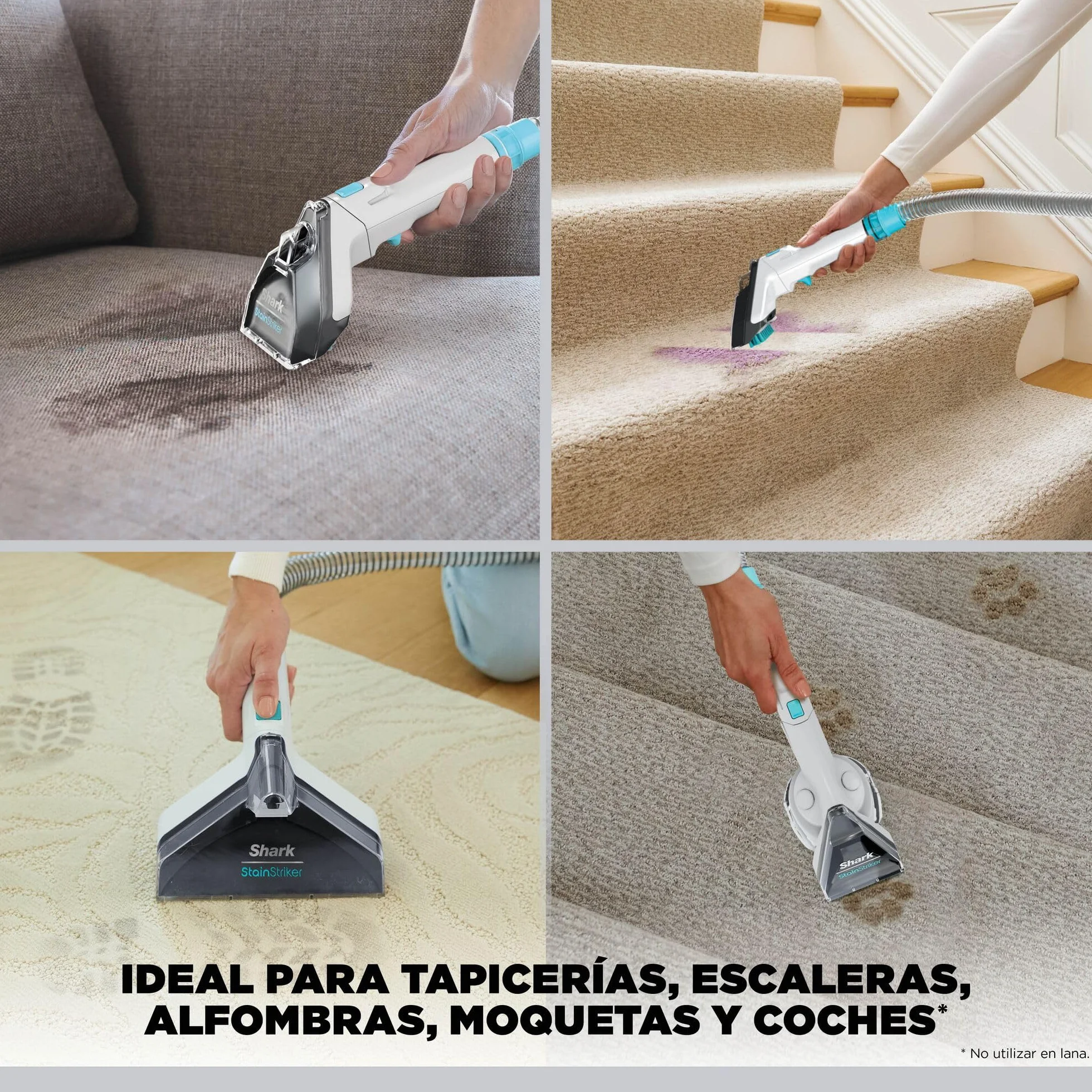Shark StainStriker Limpiador de manchas con 5 accesorios, minicepillo para pelo de mascotas, boquilla estrecha, tubo de limpieza, 2 x soluciones de limpieza incluidas, ligero y portátil, 450W PX200EUT