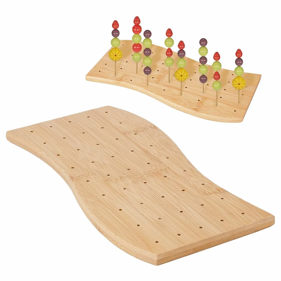 DICOSMETIC Soporte de bambú para alimentos de 45 agujeros, soporte para brochetas de frutas, exhibición de cócteles, aperitivos, soporte para servir fiestas, presentación de alimentos, entretenimiento
