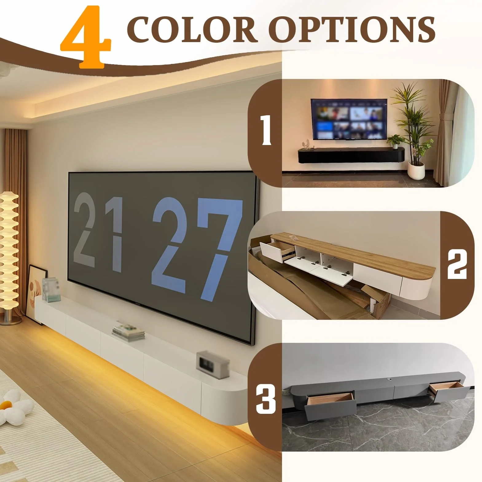 Armario de almacenamiento de TV montado en la pared con puerta, banco grande de almacenamiento para sala de estar y oficina, moderno mueble de TV flotante con cajón, elegante armario de TV para