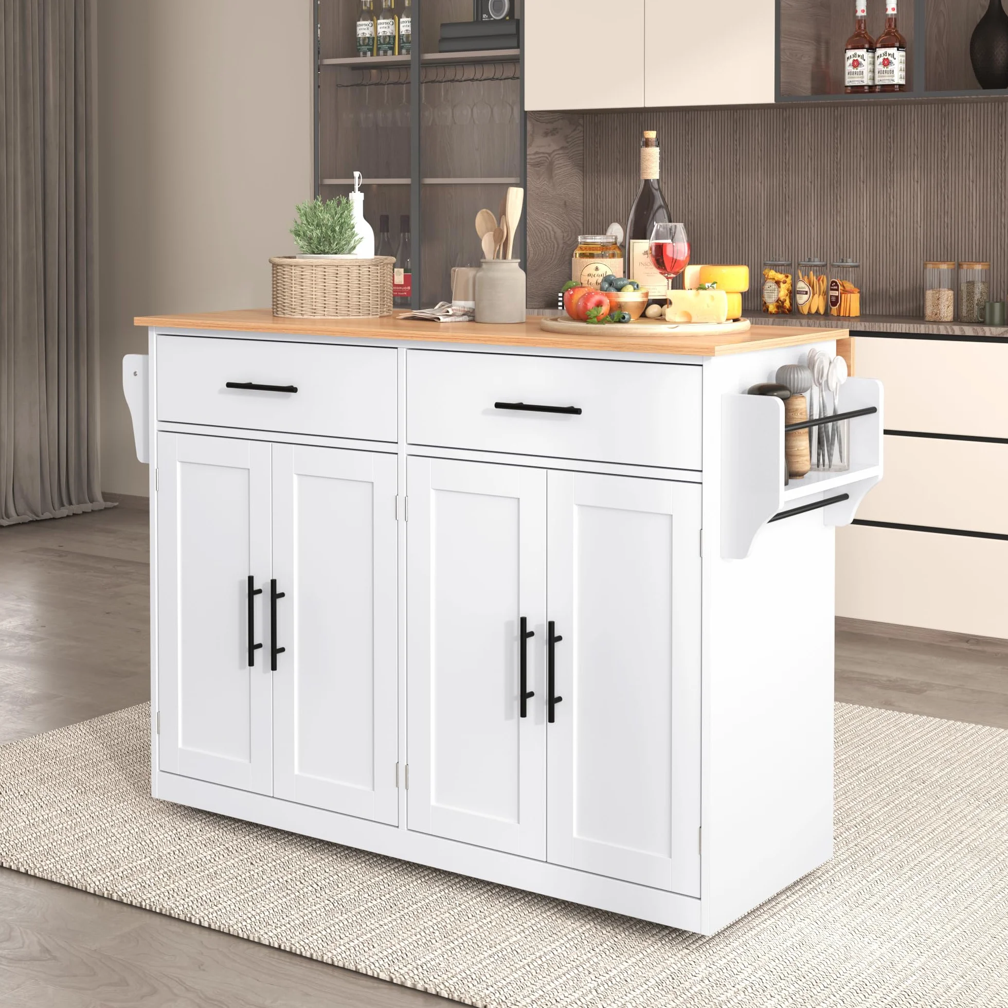 Isla de Cocina Armario de Cocina con Encimera con Tablero Plegable, 120 x 46 (70) x 91 cm, con Ruedas y Patas de Madera Intercambiables, Independiente, Azul Cielo, Moderno
