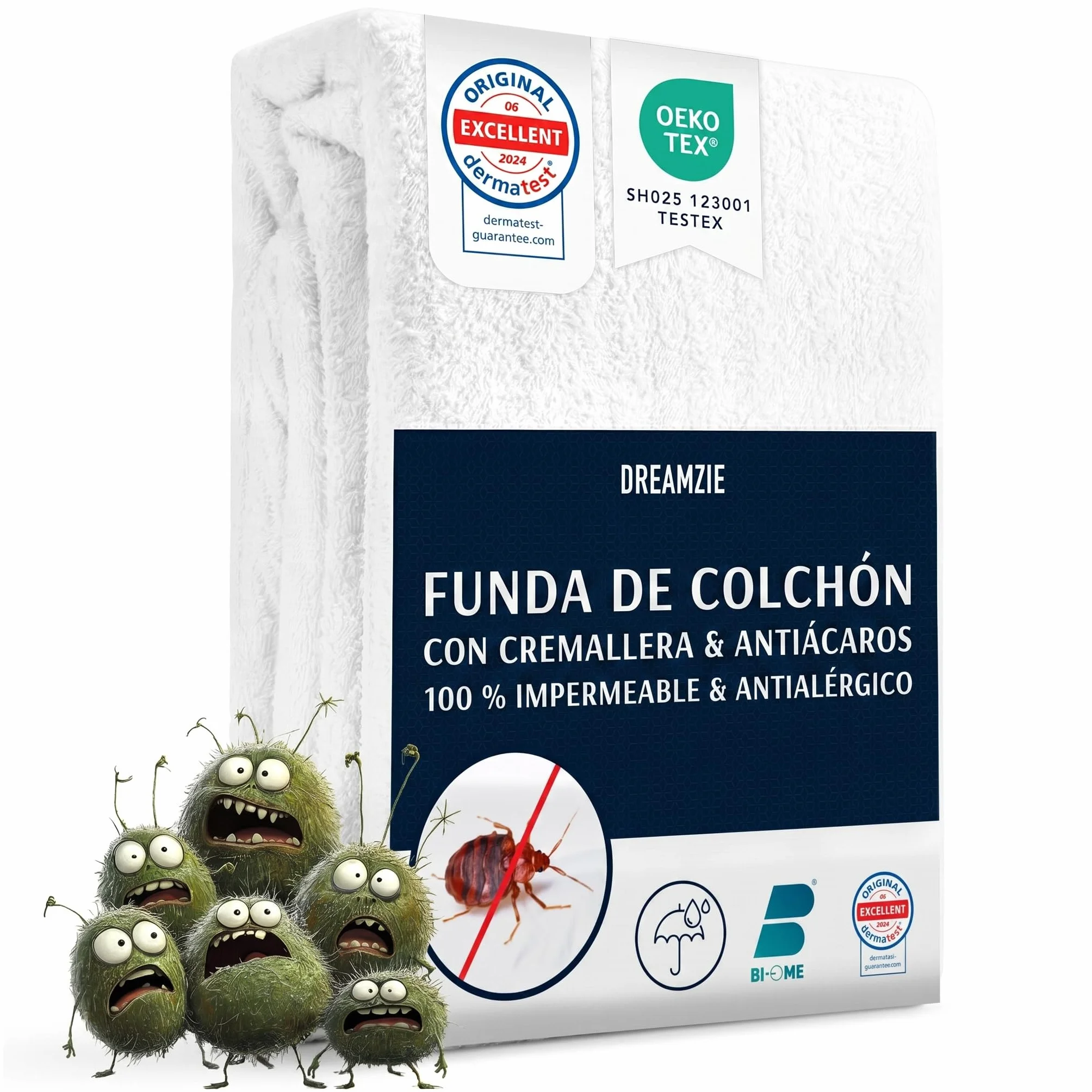Dreamzie Funda de Colchón con Cremallera 135 x 190 x 25 cm - Protector Colchón Antiácaros 135x190 x 25 cm Antichinches Y Impermeable con Cierre de Cremallera para Alergias, Certificado Oeko-Tex