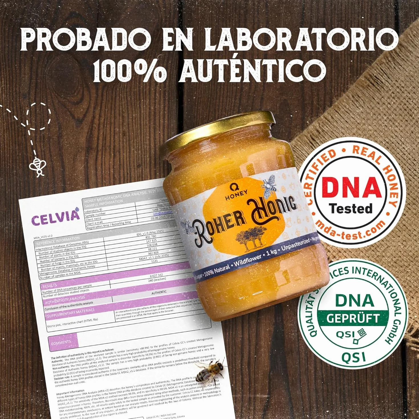 Miel Pura de Abeja 1kg Cruda Natural sin Pasteurizar - Qhoney Ganadora de Oro Paris Raw Honey Awards 2025