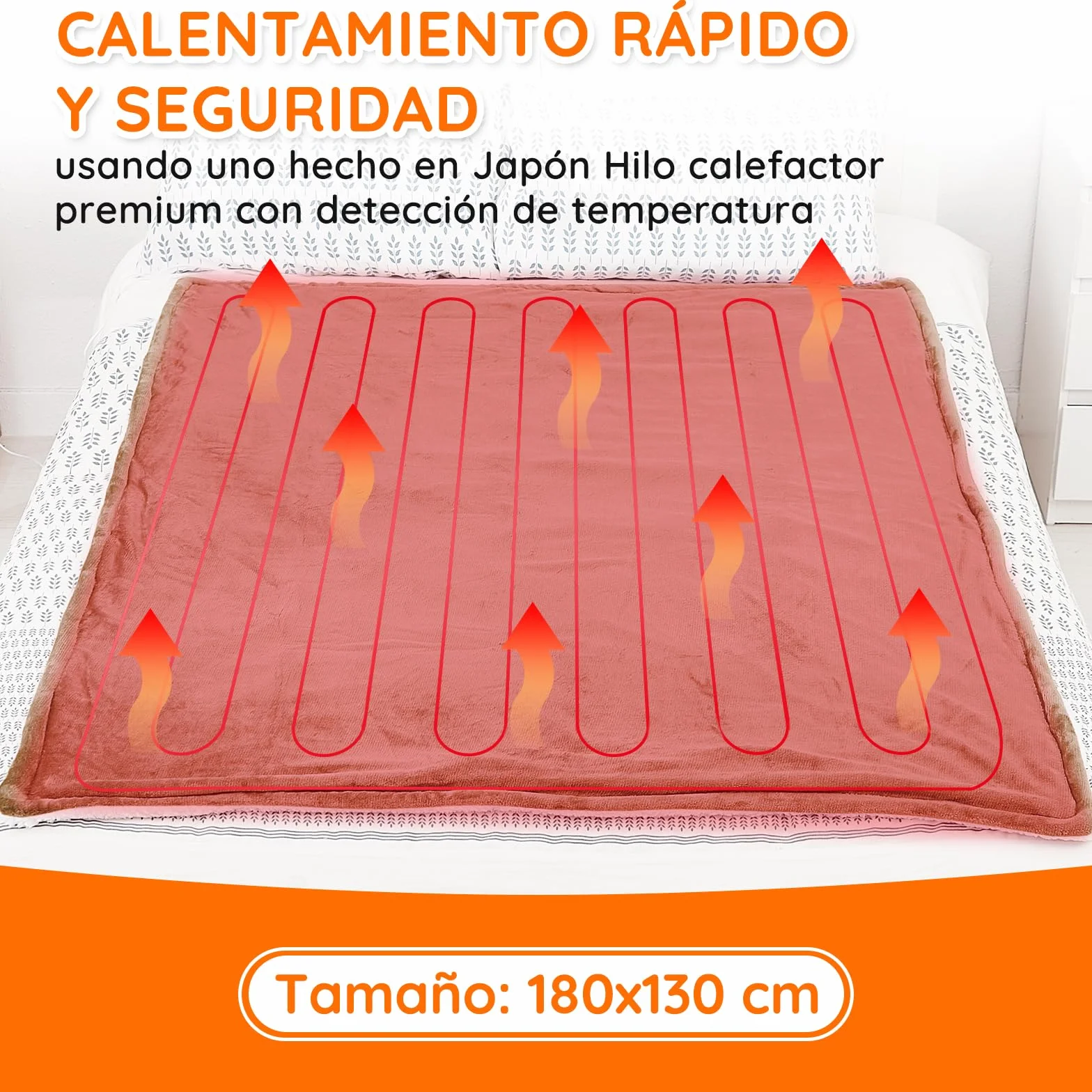 Manta Eléctrica Térmica 130x180cm 10 Niveles Calor Temporizador 1-9H Pantalla LED Caqui