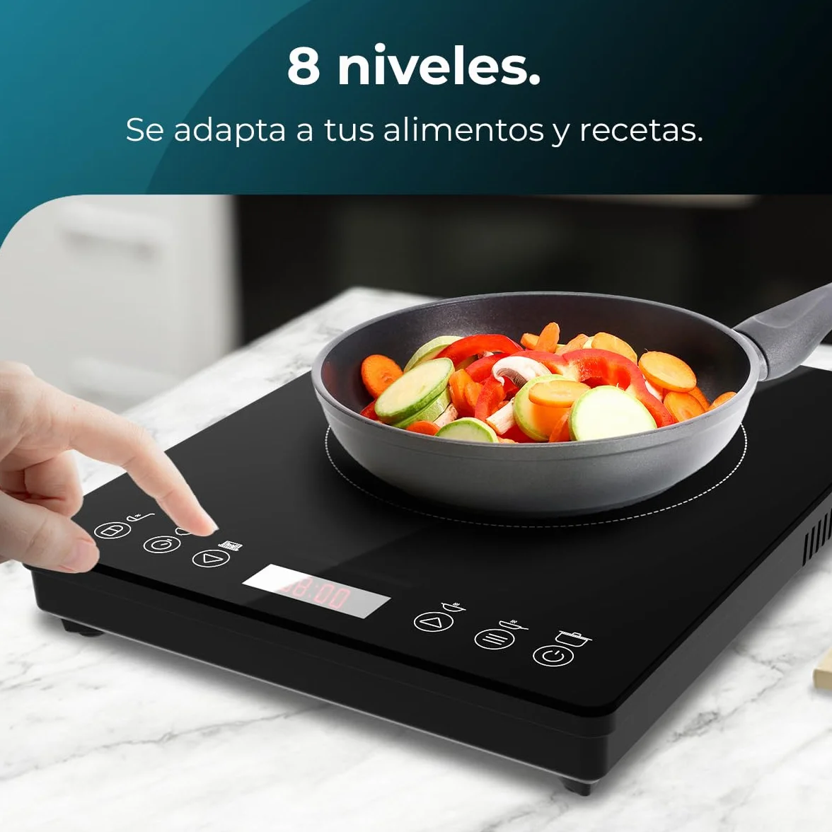 Cecotec Placa de Inducción Portátil 1 Fuego 2000W Full Magma Slim Display Táctil