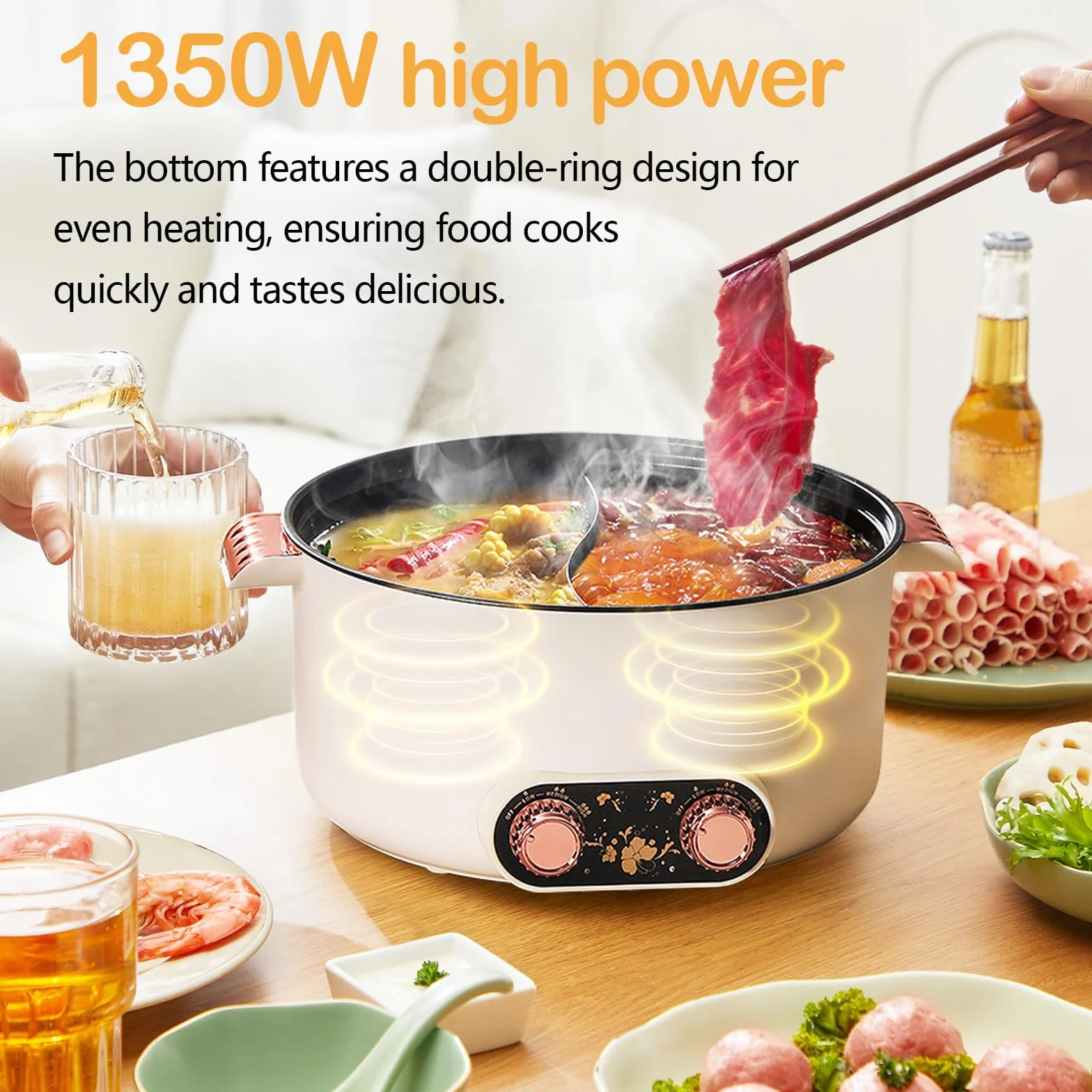 Olla eléctrica de 5 L Antiadherente Crockpot 1350 W 3 Ajustes de Potencia para Cocinar Guisos y Sopa