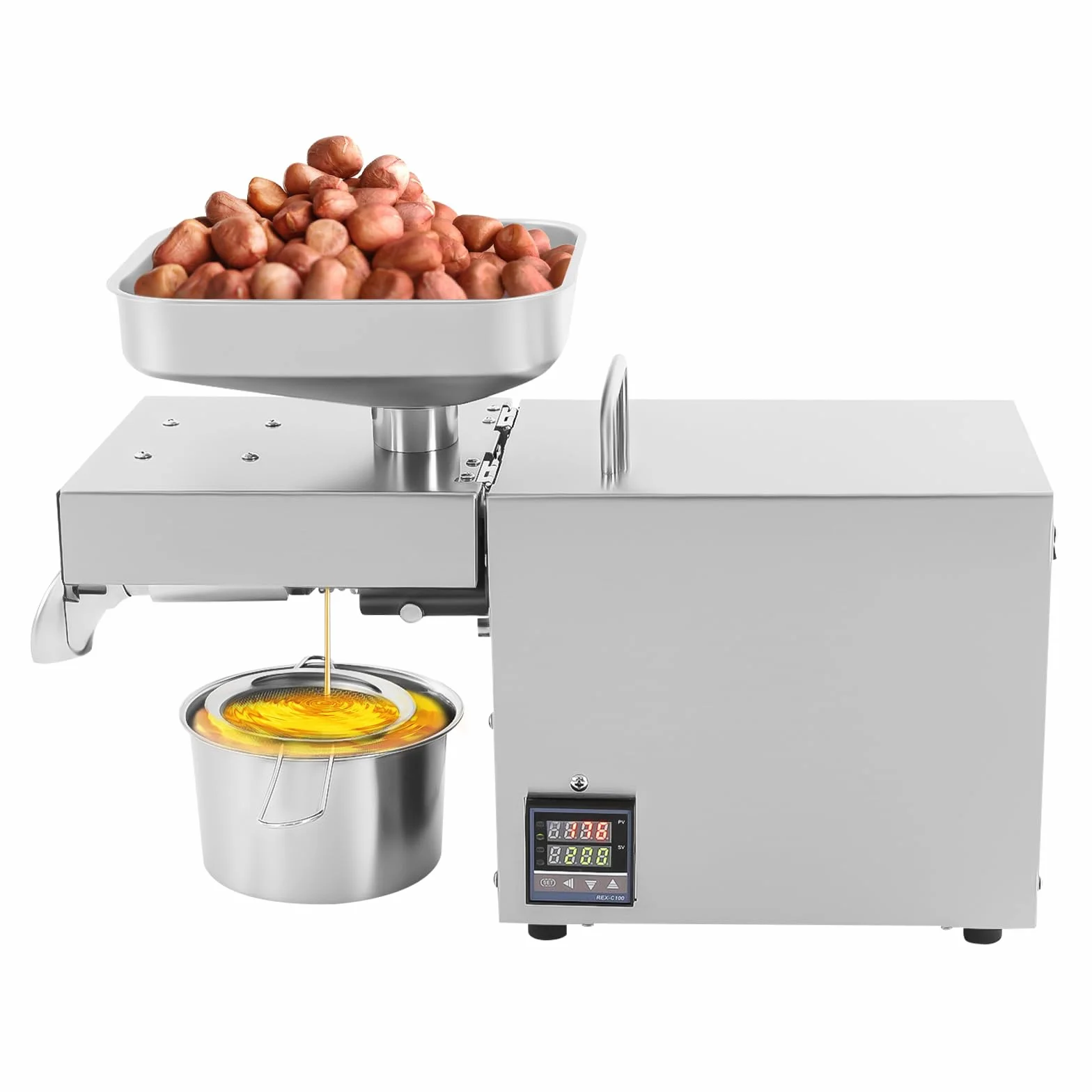Prensa de aceite, máquina de prensa de aceite de acero inoxidable 1500W molino de aceite eléctrico con control de temperatura nueces cacahuetes máquina de prensa de aceite fría