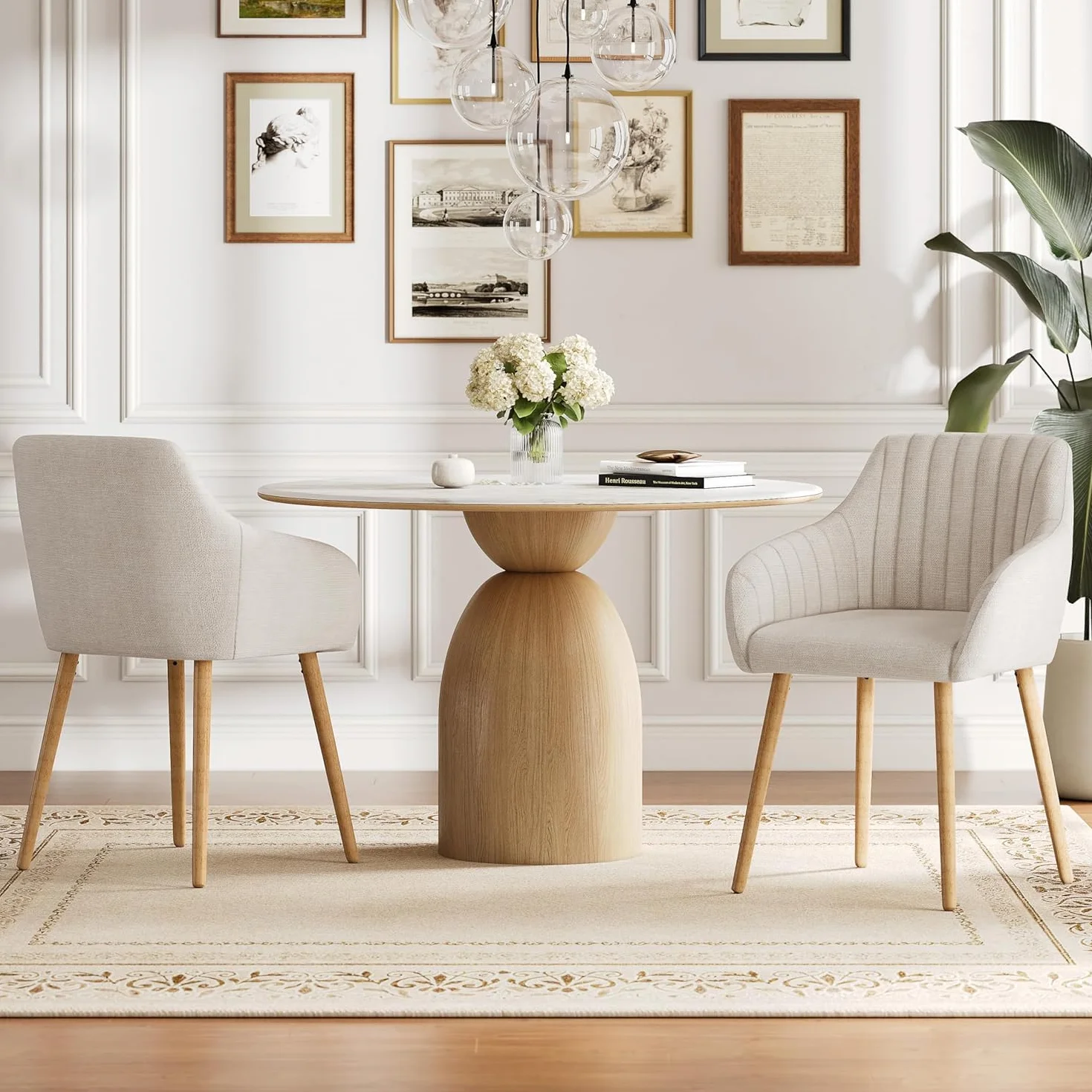Juego de 4 sillas de Comedor Beige con reposabrazos de Lino, sillas de Comedor, Silla de salón, Silla de Cocina