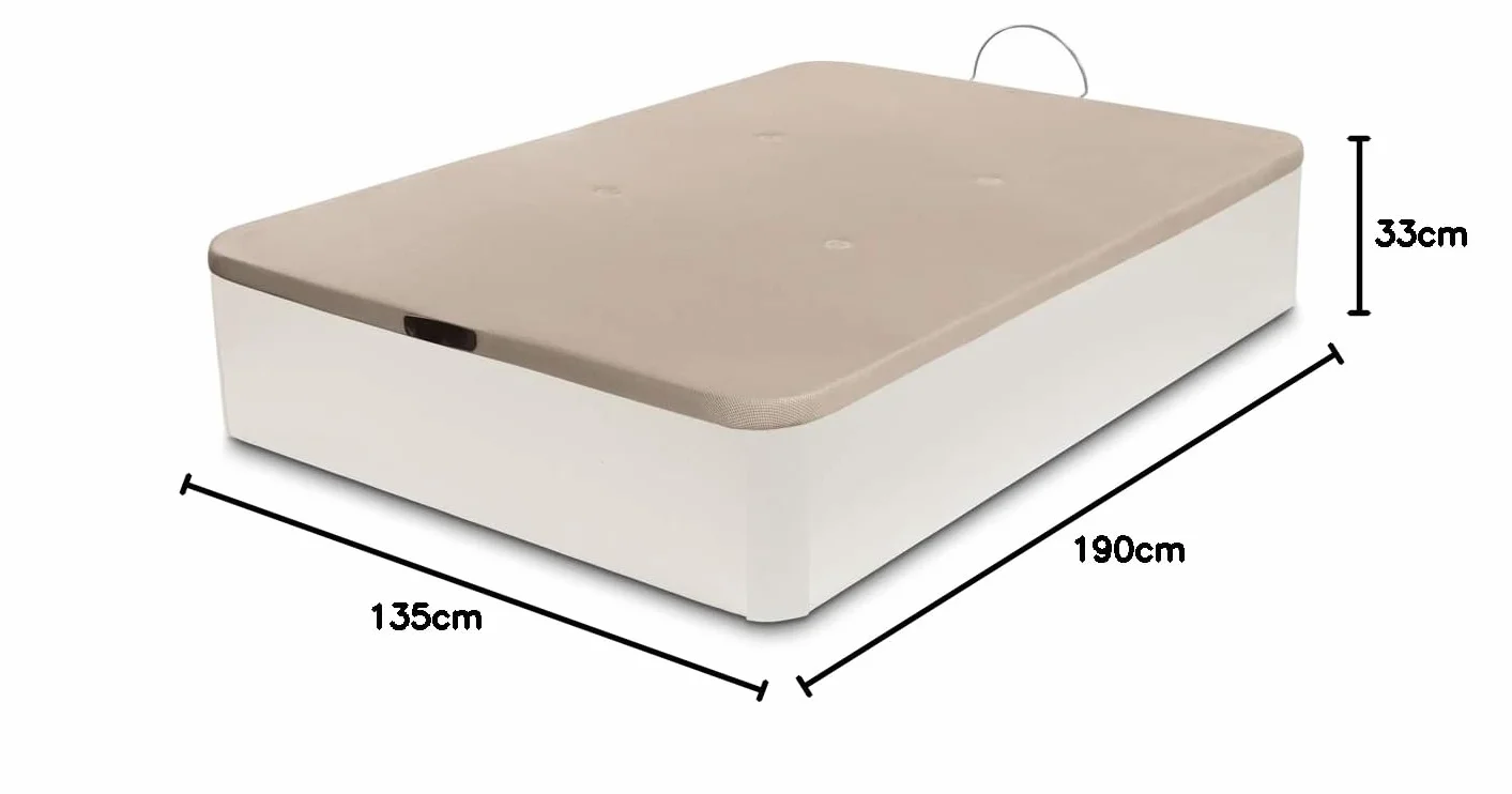 DORMIDAN Canapé Abatible Gran Capacidad 135x190 cm Blanco con Colchón Viscoelástico y Almohada