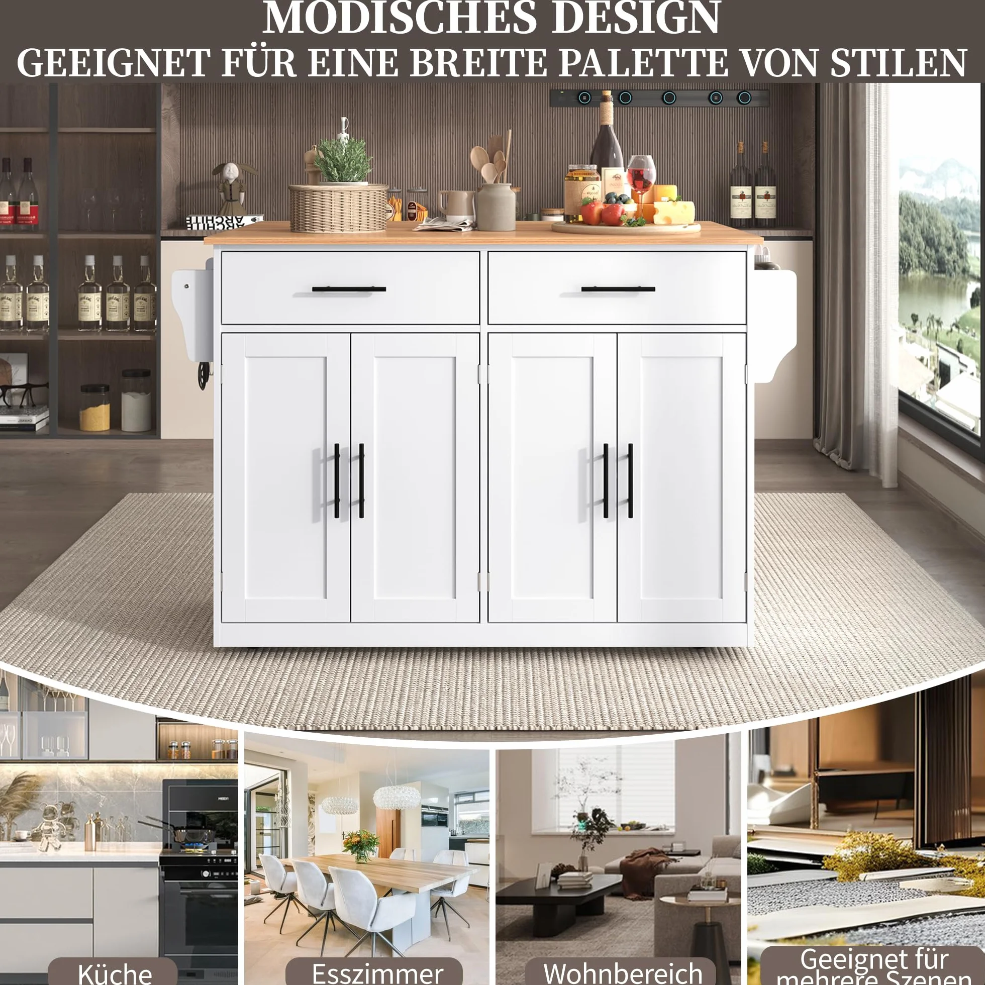 Isla de Cocina Armario de Cocina con Encimera con Tablero Plegable, 120 x 46 (70) x 91 cm, con Ruedas y Patas de Madera Intercambiables, Independiente, Azul Cielo, Moderno