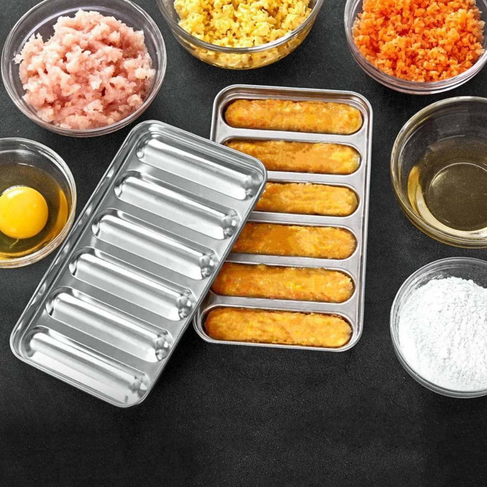 Molde Salchichas Acero Inoxidable con Tapa, Molde Perros Calientes DIY, Molde Hacer Salchichas Carne Casera Antiadherente, Moldeador para Hornear, Cocinar, Cocina Casera, Barbacoa, Salchichas Veganas