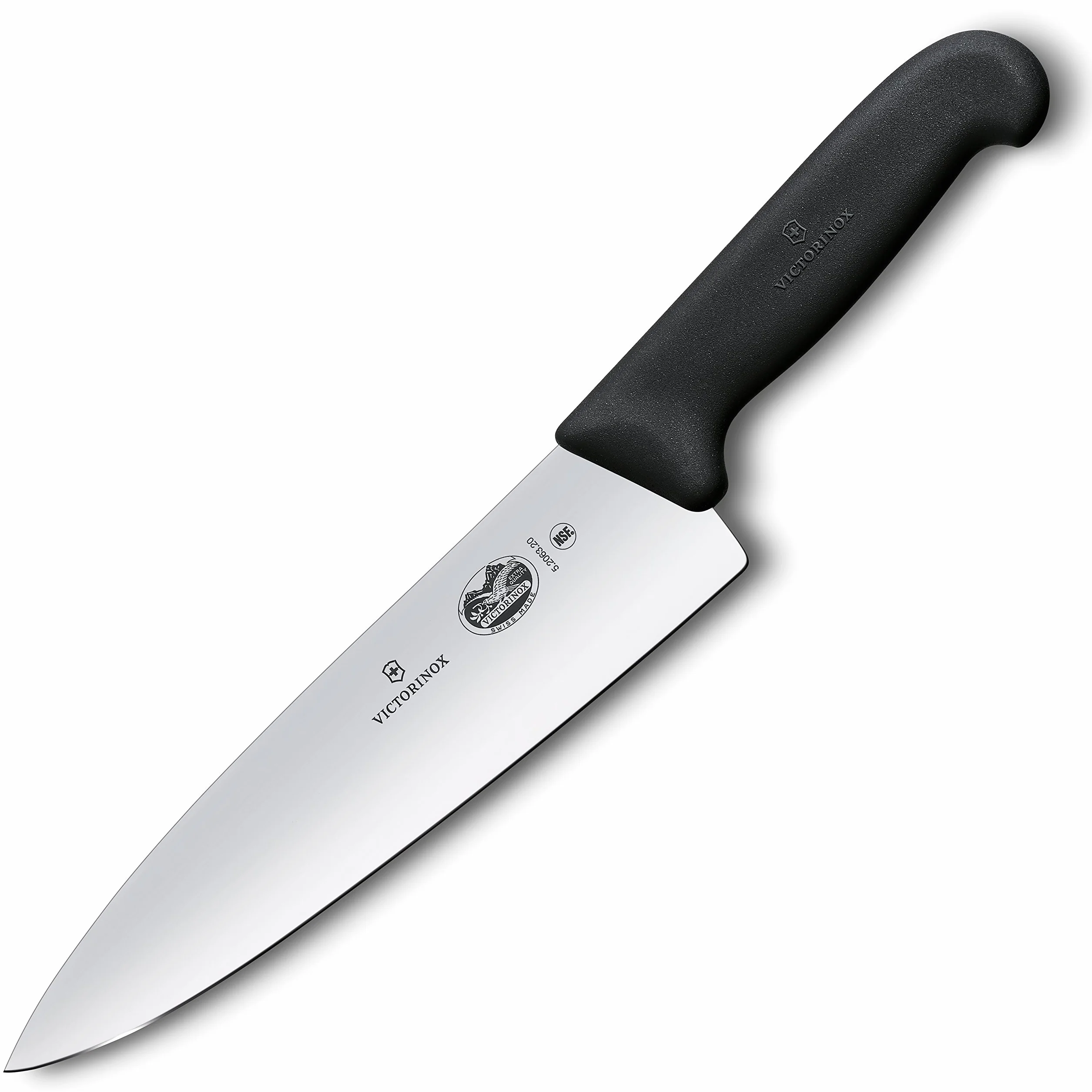 Victorinox Fibrox Cuchillo de cocina, cuchillo universal ancho para carne, pescado, verdura y hierbas, 20 cm, hoja recta, afilado, acero inoxidable, negro