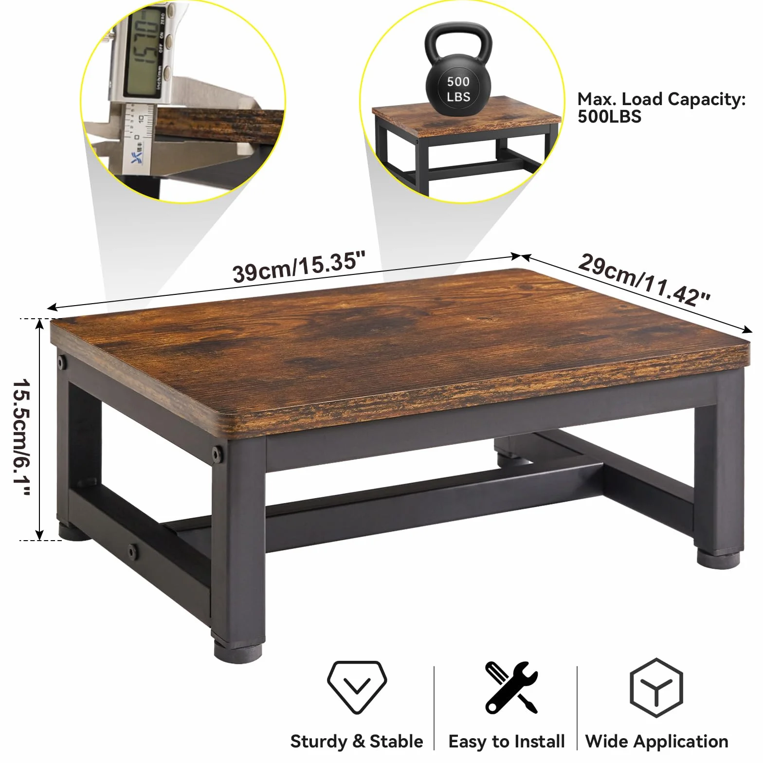 IBUYKE Taburete de Madera para Adultos Niños, Peldaño Resistente con Capacidad de 500 Lbs, Taburete de Madera Antideslizante para Camas Altas Sala de Estar Baño Cocina, Marrón Rústico TBD001H