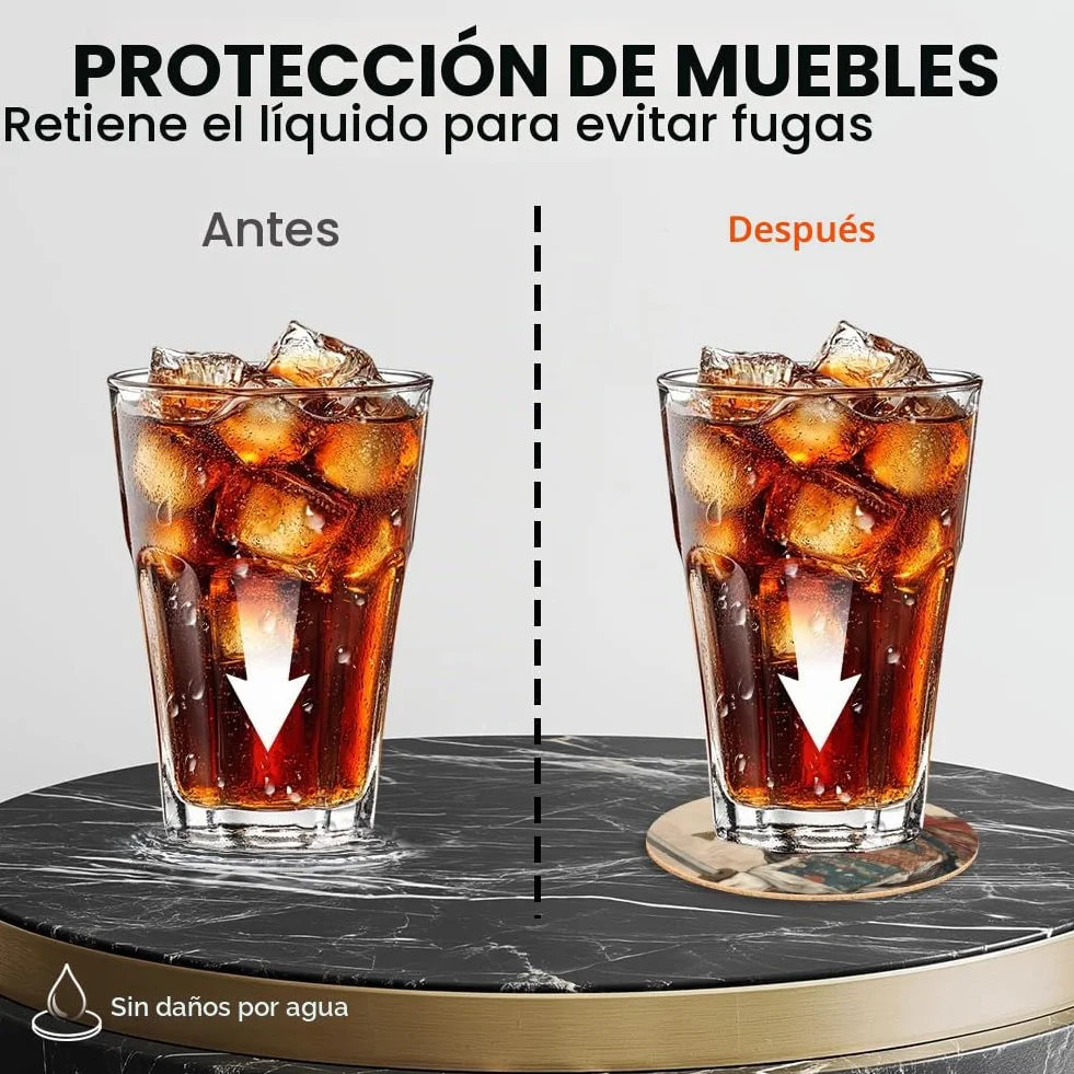 ANATTASOUL 9Pcs Gato Samurái Posavasos Madera, Posavasos De Madera, Reutilizables, Redondos, Drink Coasters, Taza para Café, Bar, Cocina, Restaurante