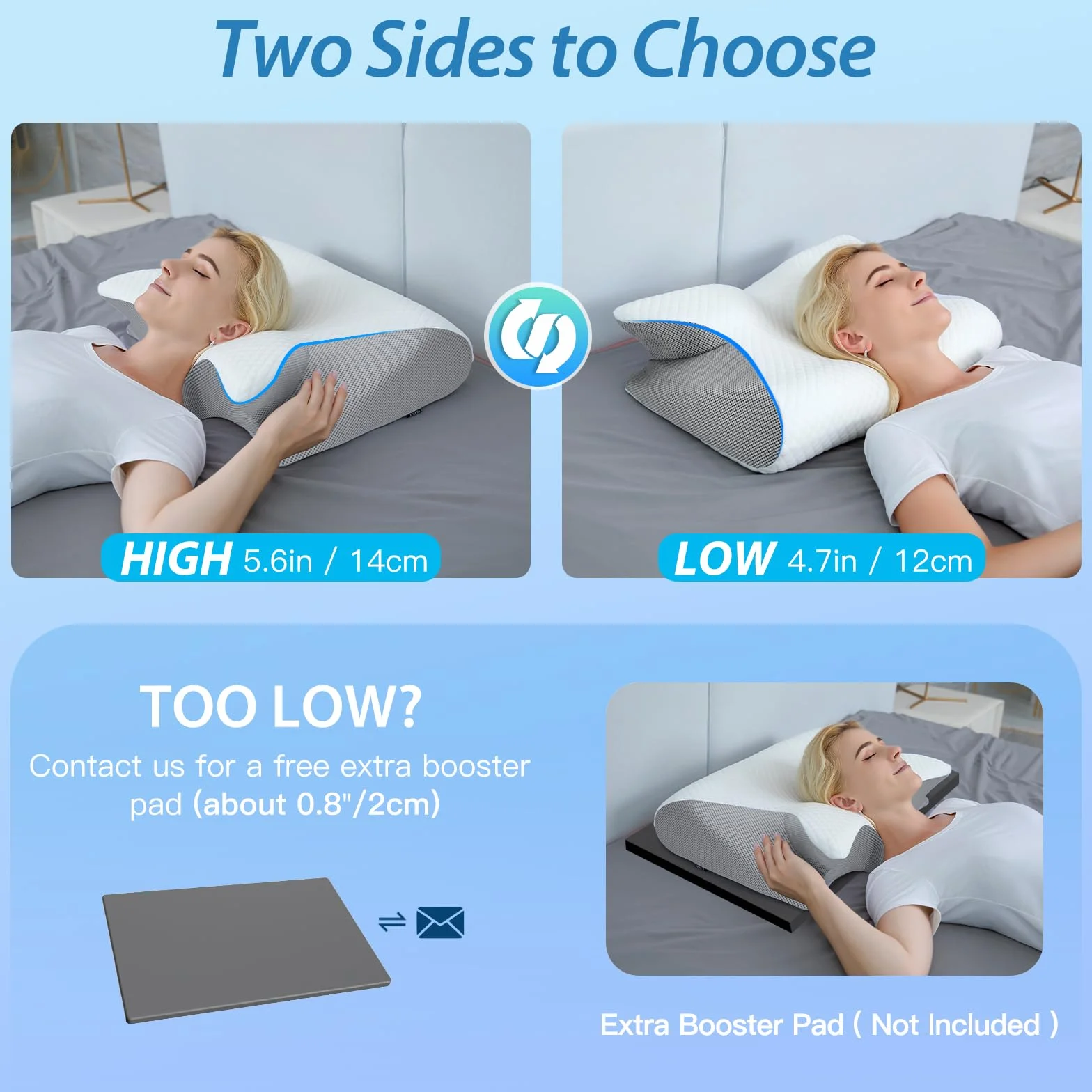 HOMCA Almohada Cervical 2 en 1 Ergonómico Espuma de Memoria 60x40x12/14cm Gris