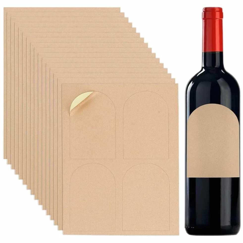 PH PandaHall 80pcs Etiquetas adhesivas impermeables Kraft botella vino 12 x