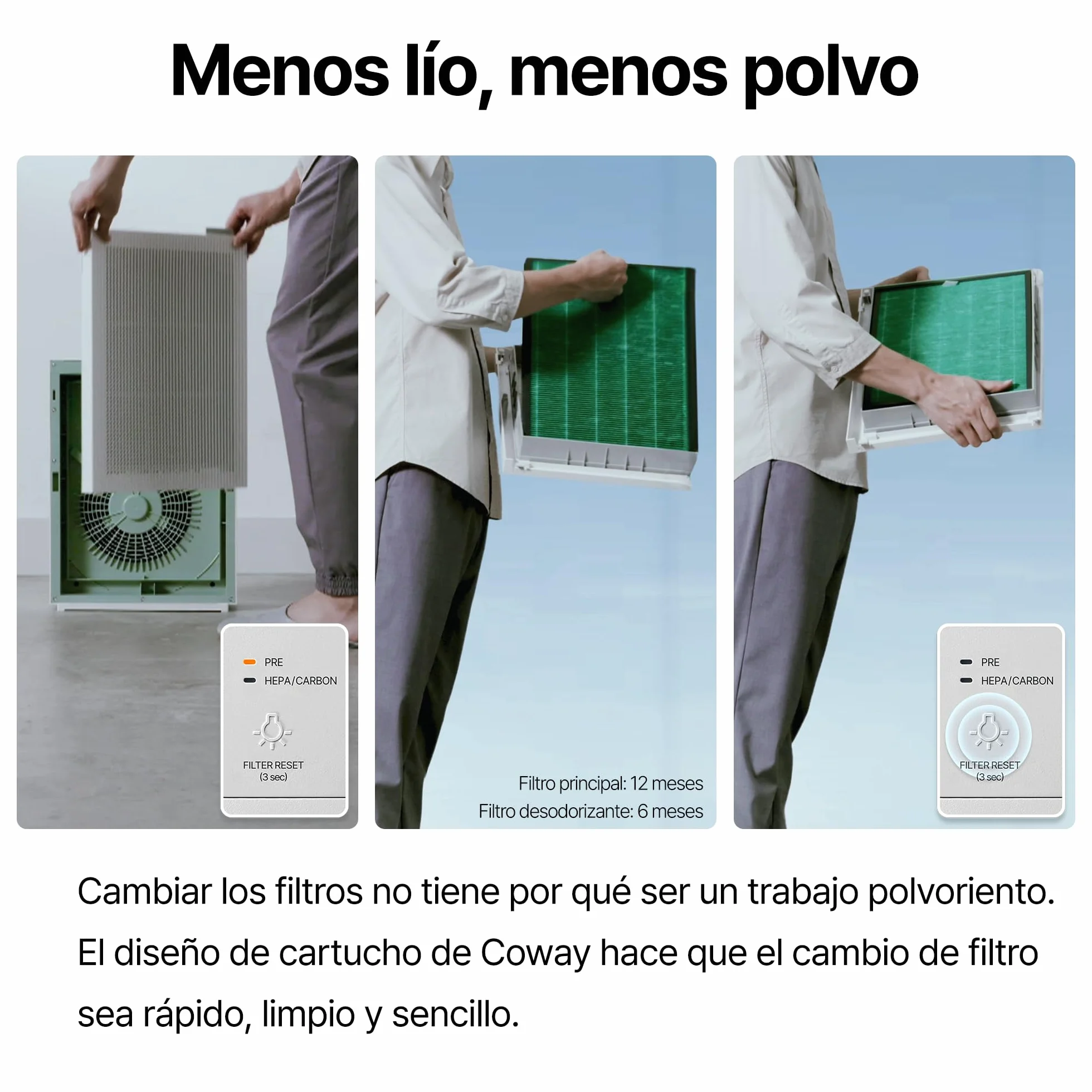 COWAY Purificador Aire, Calima Sahariana Alérgenos Mascotas, ECARF Quiet Mark, Modo Sueño 20 dB, Prefiltro Lavable, HyperCaptive 99,999% 0,01µm, CADR 281m³/h, Garantía 3 Años, Airmega 150, Bianco