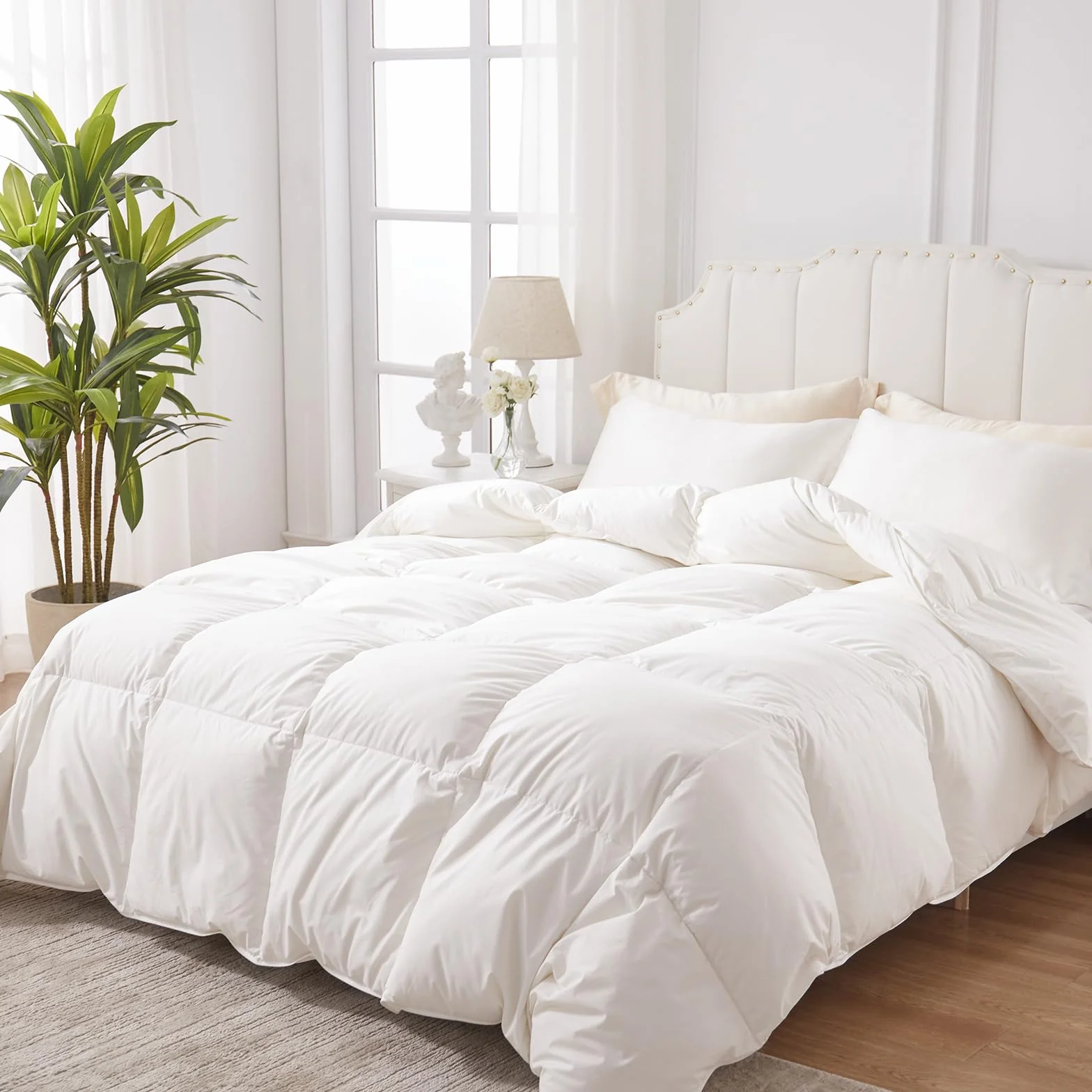 DWR Edredon Cama 105/120,Edredón de Plumas y Plumón 200x200 cm,Invierno cálido 450gr/㎡,100% Algodón,Suave, Transpirable,Certificado Oeko-Tex y RDS, Blanco