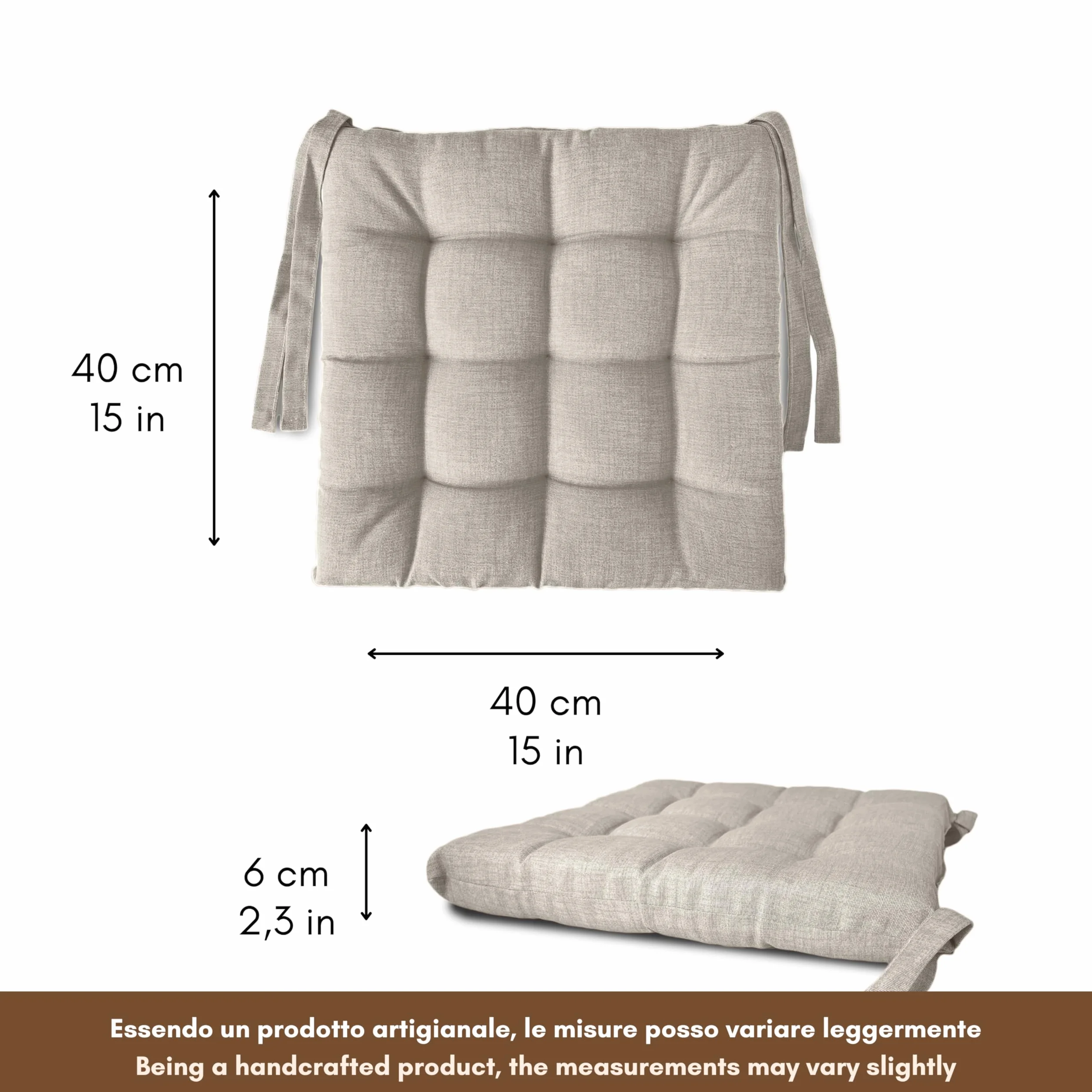 Il Tuo Artigiano Design Juego de 4 o 6 cojines para sillas de cocina, fabricados en Italia, juego de 6 piezas, 40 x 40 cm, grosor 6 cm, acolchado de espuma y suave acrílico (6, tono)