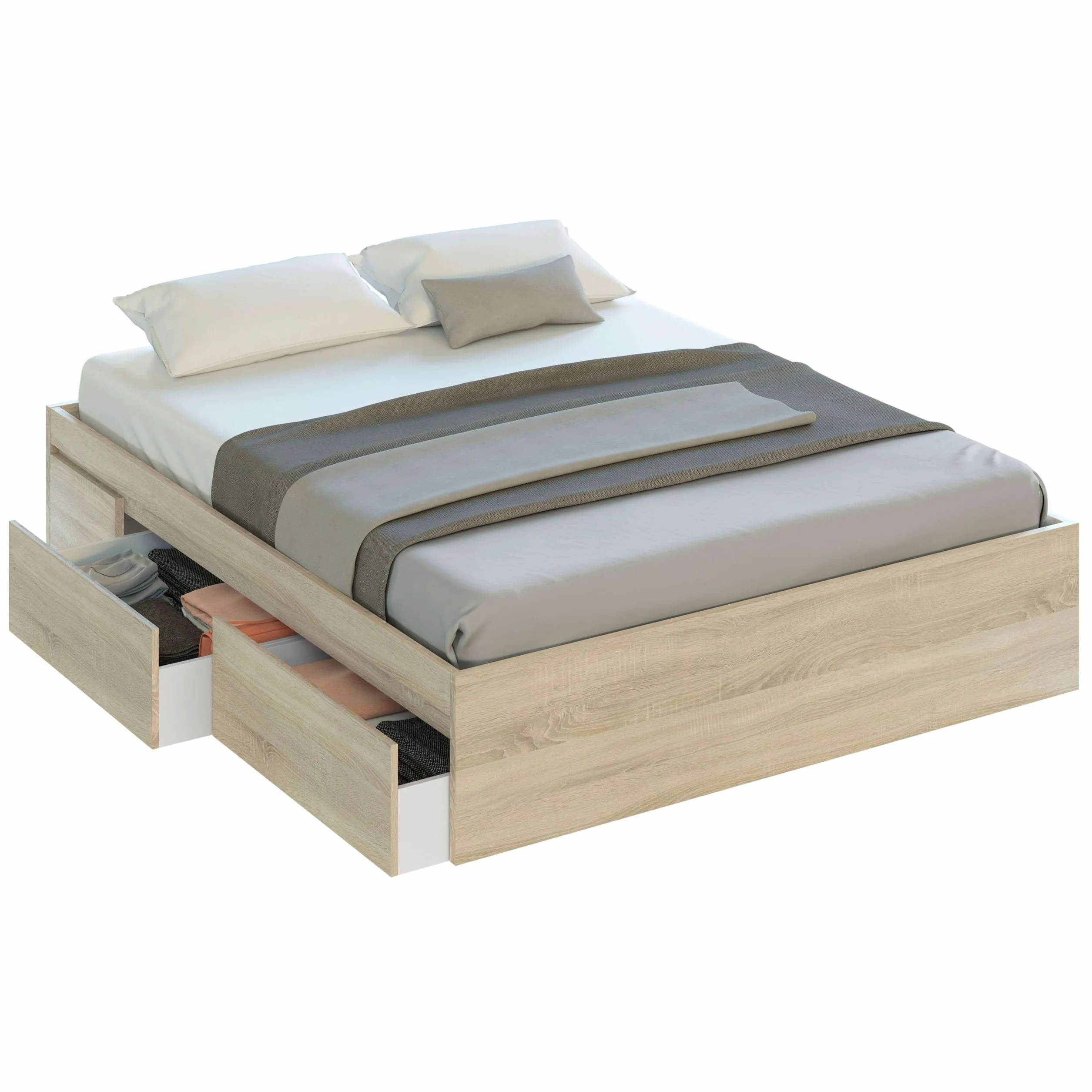 Miroytengo Cama de Matrimonio con 4 cajones Estilo Nórdico Color Roble Canadian 150x190 cm