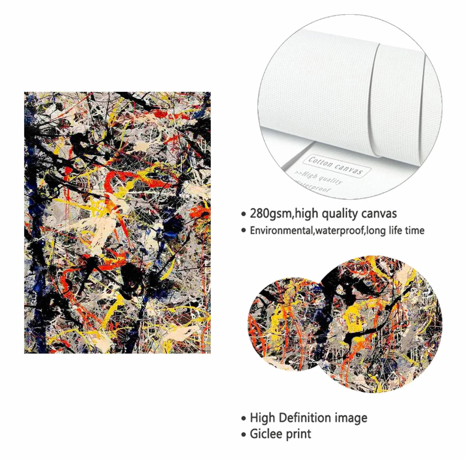 KAWAAI Jackson Pollock Canvas Wall Art - Blue Poles 1952 Fine Art Print Poster - Famosa decoración de pared para la oficina de la sala de estar 50x125cm Marco interno