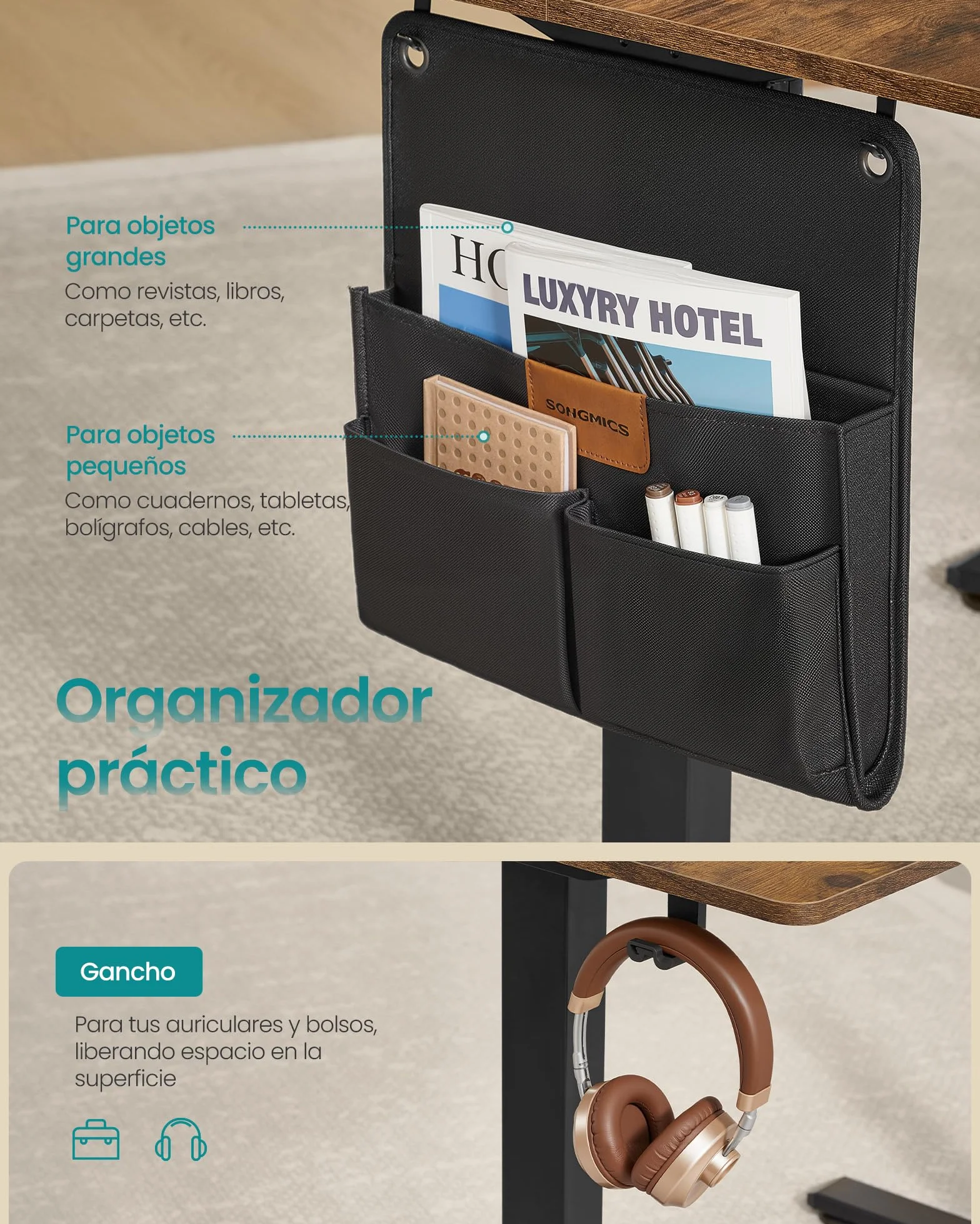SONGMICS Escritorio Eléctrico Regulable en Altura 100x60 cm USB-C Marrón Rústico LSD130KD01