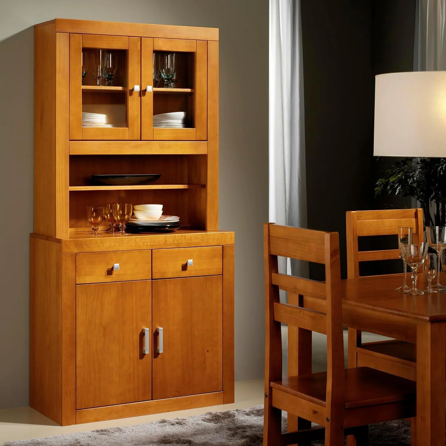 Alacena de Dos Puertas Realizada en Madera de Pino Maciza Color Cerezo Claro Serie Kalpe Medidas (187x91x42) cm (AltoXAnchoXFondo) Robusta y Duradera