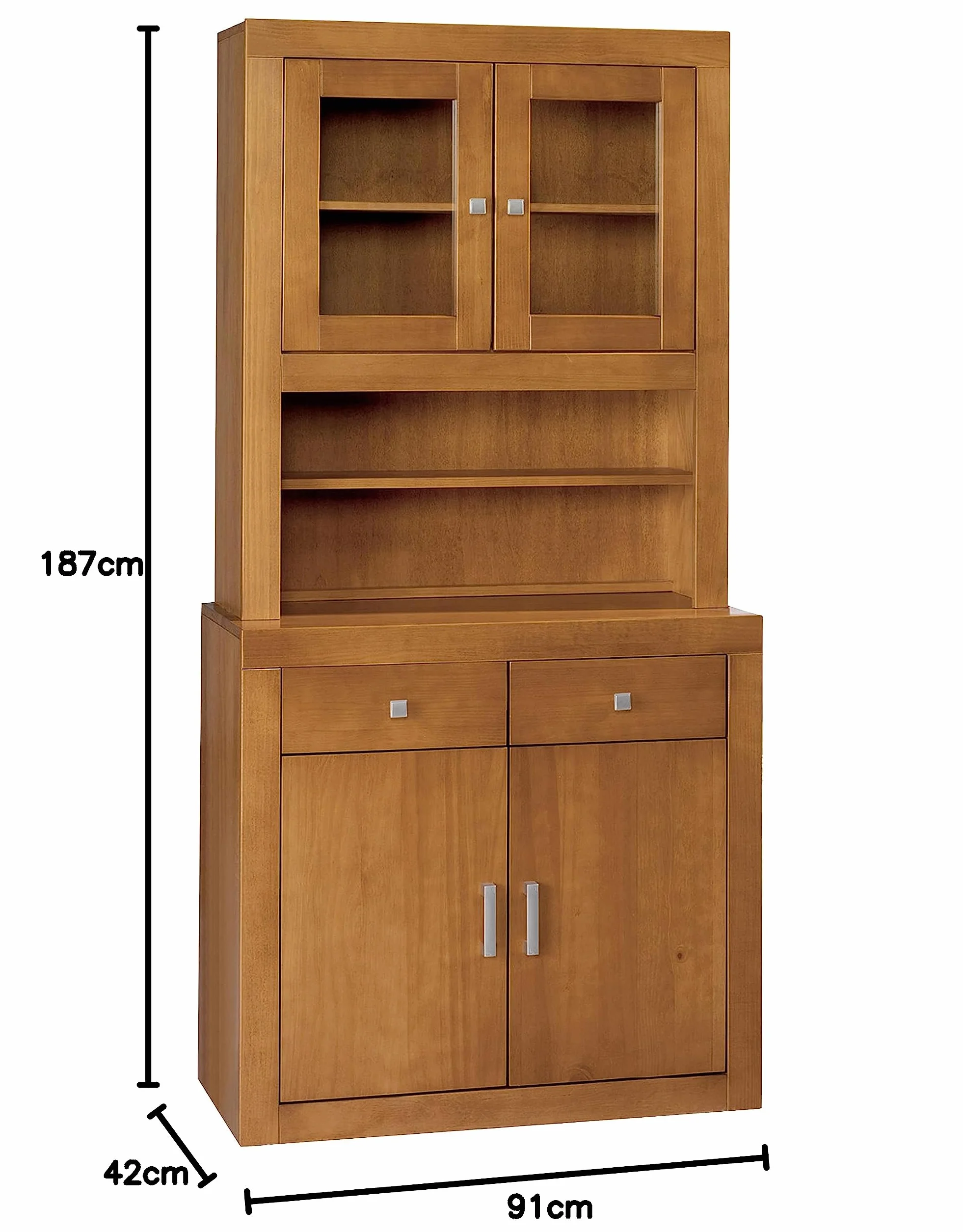 Alacena de Dos Puertas Realizada en Madera de Pino Maciza Color Cerezo Claro Serie Kalpe Medidas (187x91x42) cm (AltoXAnchoXFondo) Robusta y Duradera