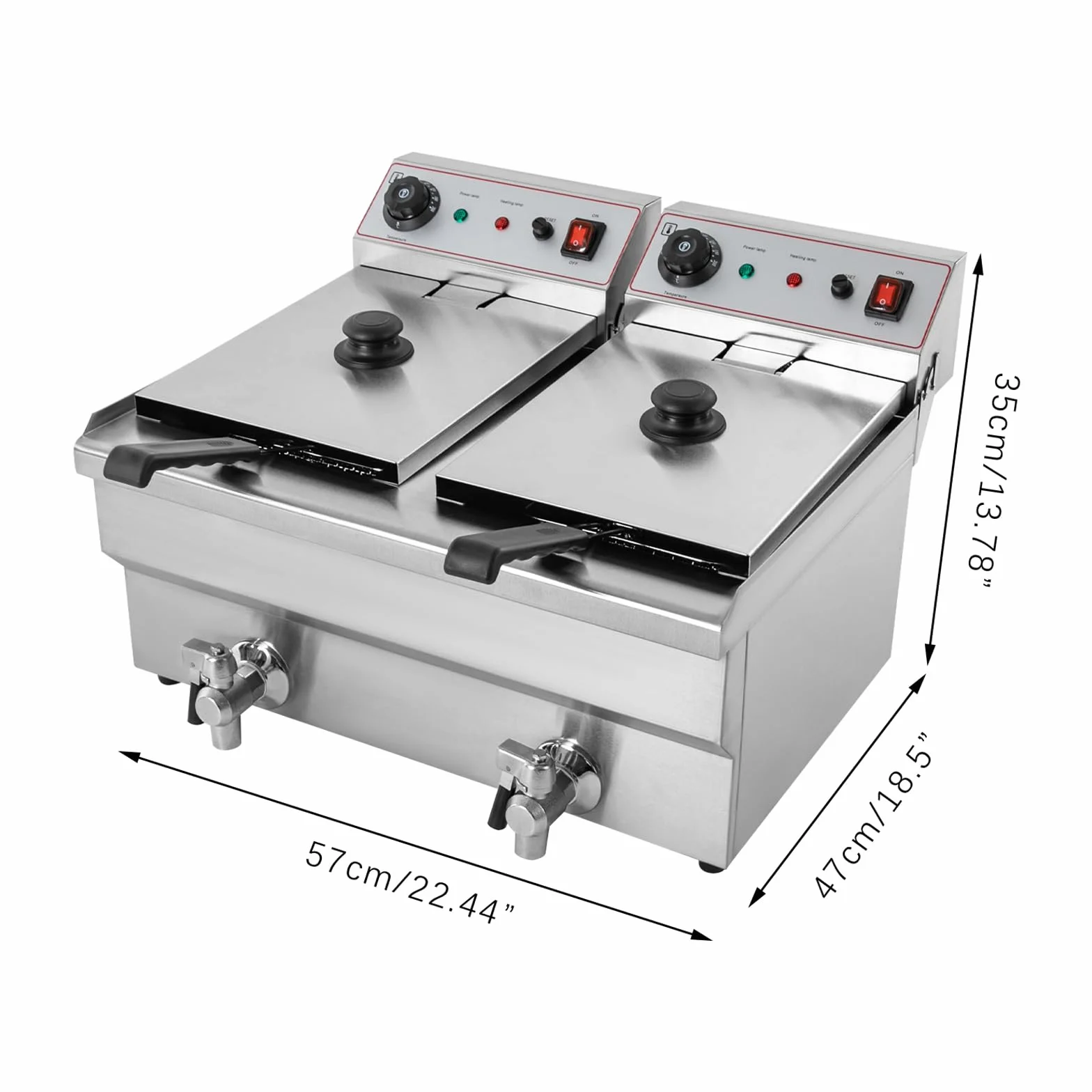 Sartén eléctrica comercial, plateada, freidora de aceite eléctrica, con 2 cestas, temperatura ajustable 60-200 °C, para restaurantes, aperitivos, fiestas 57