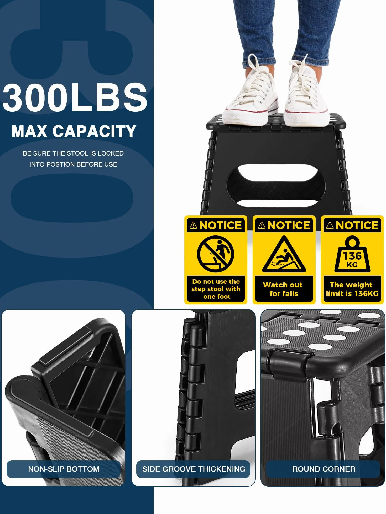 House Day 27 cm Taburete Plegable para niños – Caminar Pie Niño Plegable Taburete de plástico Silla Plegable Taburete Plegable Taburete Paso, Taburete para niños (Negro)