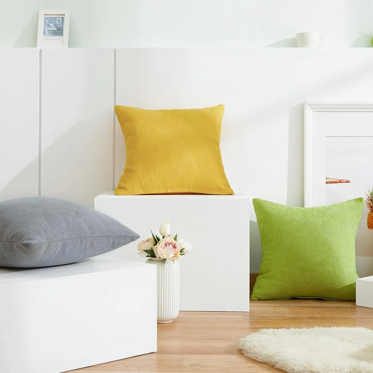 Topfinel Fundas Cojines Sofa 2 Pack 45x45 Algodón Lino Chenilla Color Sólido Amarillo