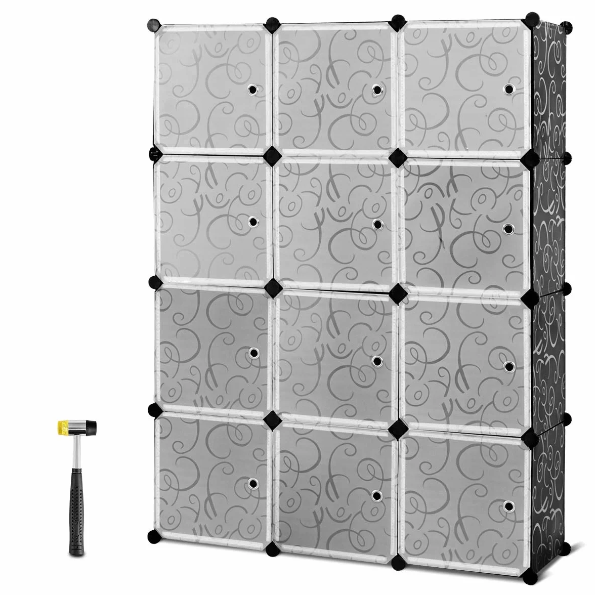 GOPLUS Mueble de almacenamiento 12 cubos 35x35 cm estante modular plástico apilable con puertas carga 10 kg
