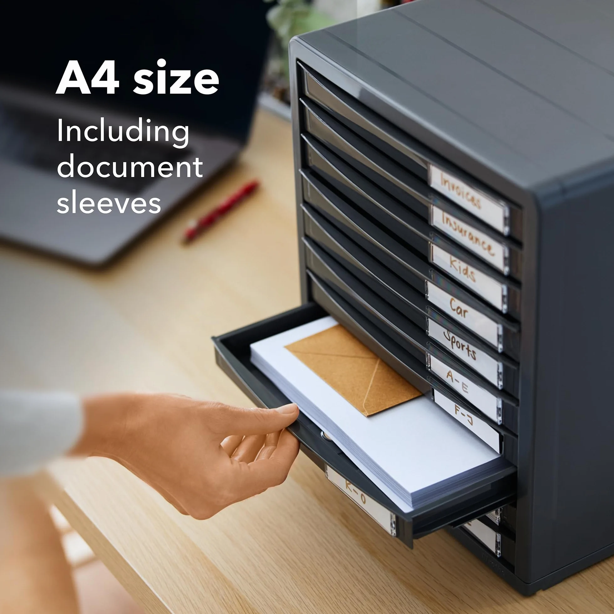 Rotho Timeless Cajón/caja de oficina con 10 cajones, Plástico (PS) sin BPA, antracita, (34.5 x 29.0 x 32.0 cm)