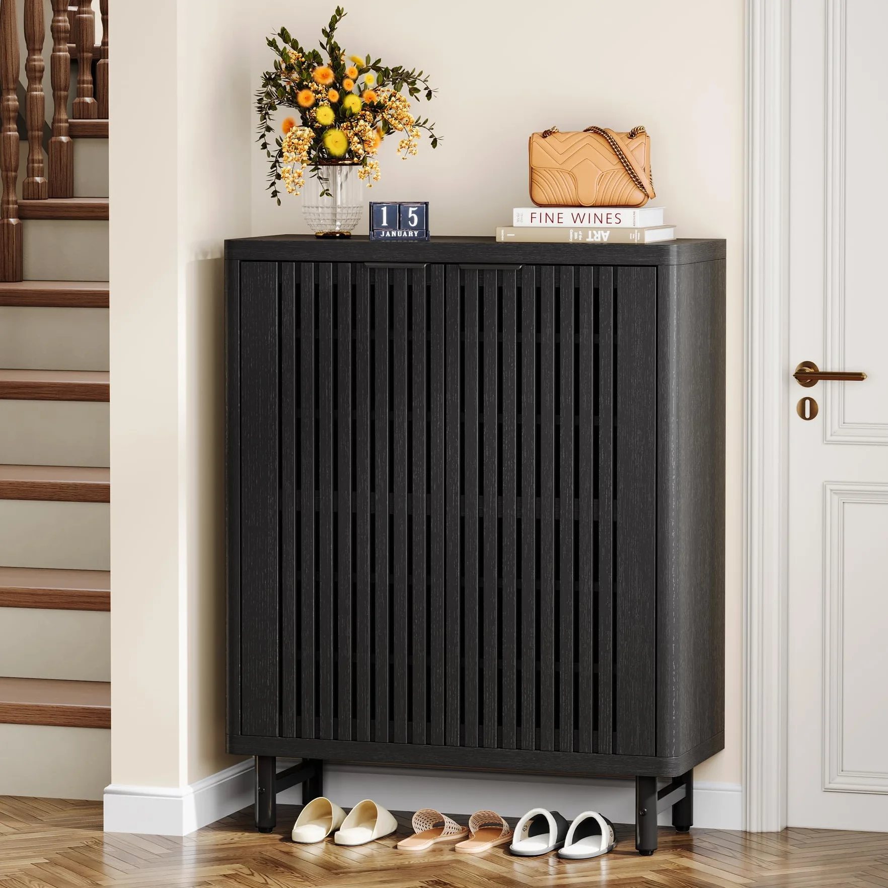 Tribesigns zapatero con puertas de persiana, organizador moderno de 6 niveles con estantes ajustables para entrada, pasillo y sala de estar, color negro