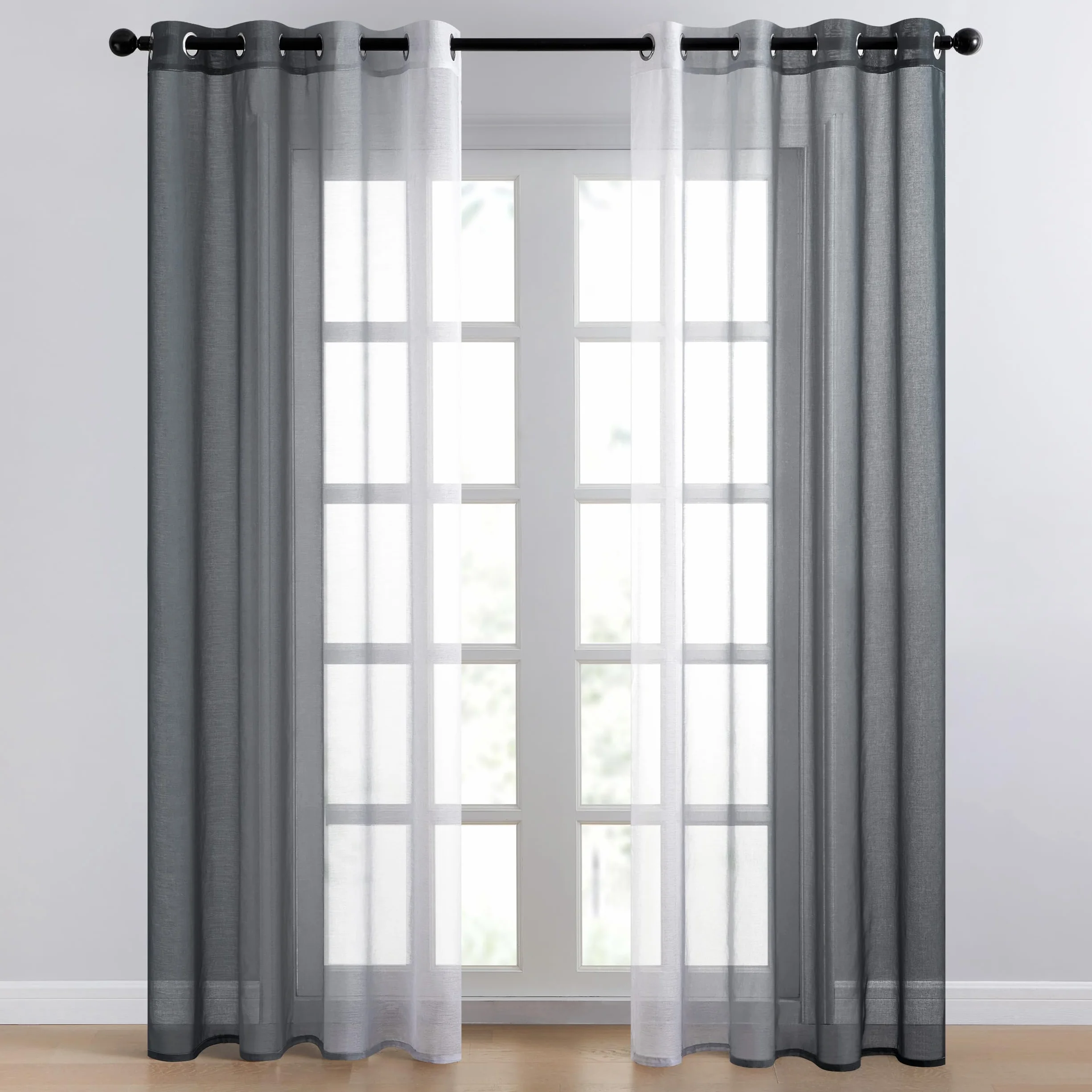 Topfinel Cortinas Dormitorio Cortas 2 Piezas 140x160cm Negro Gradiente Translucidas para Ventanas Cocina Moderna