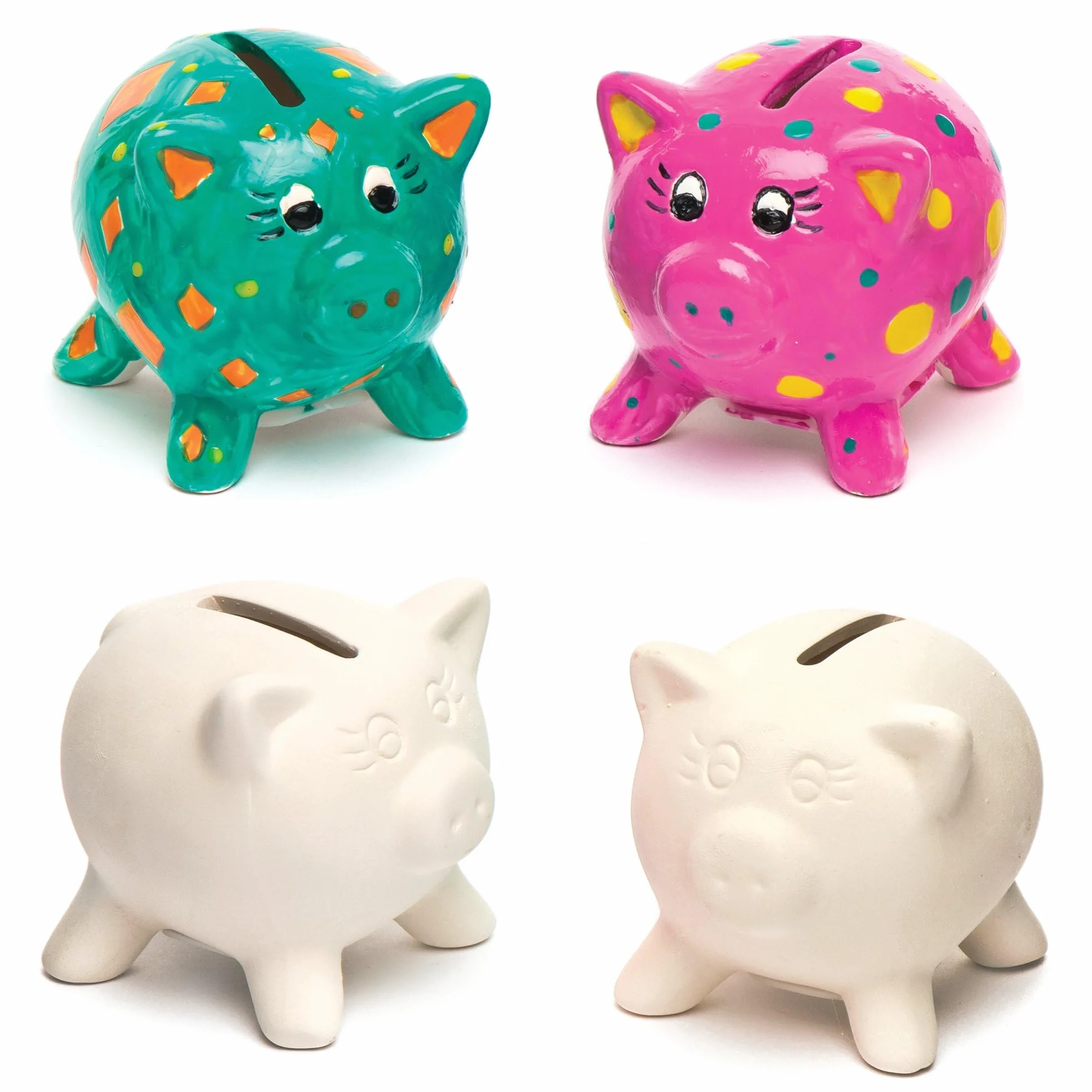 Baker Ross Huchas de cerámica en forma de cerdito Pack de 4