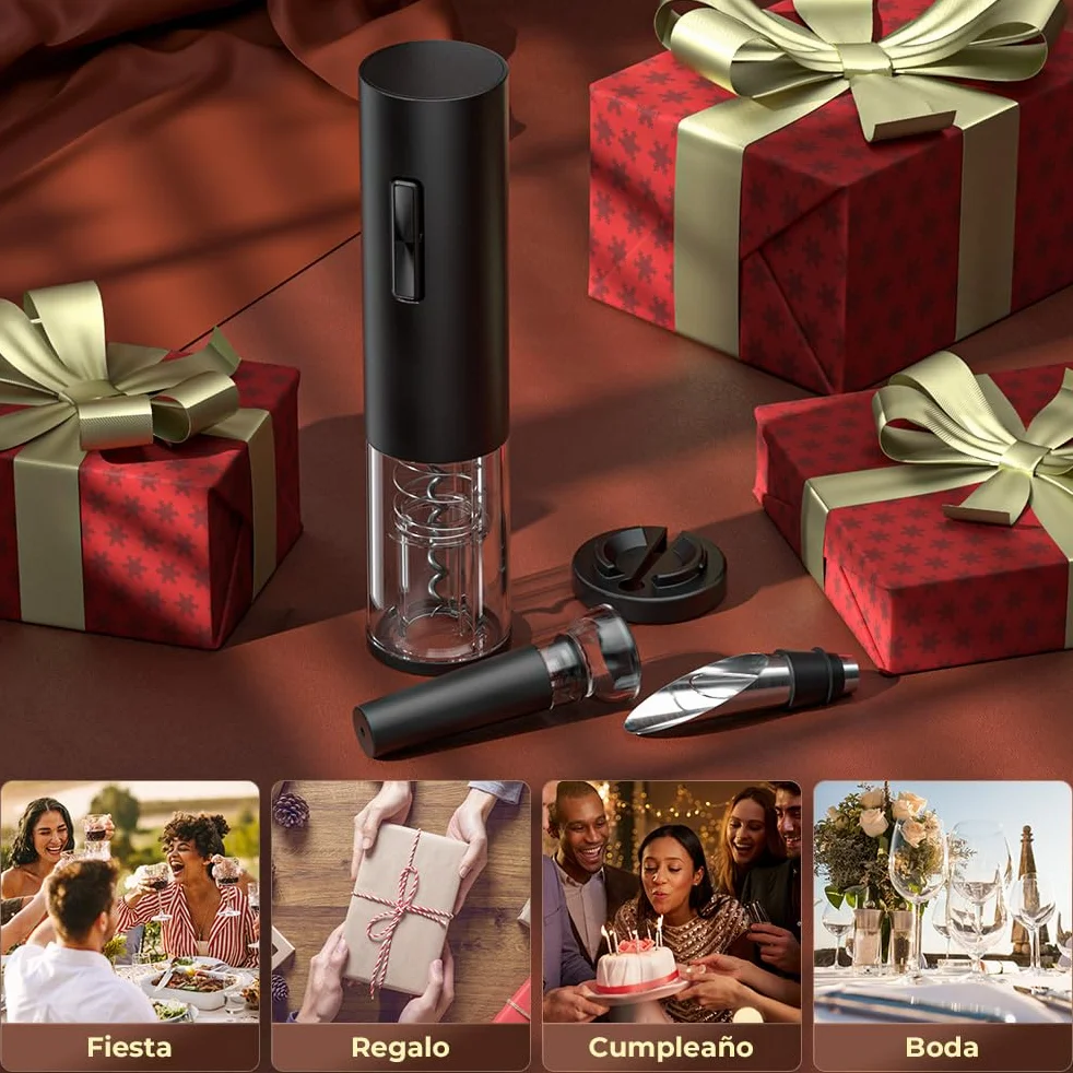 GHB Sacacorchos Eléctrico 6 en 1 Abridor de Botellas Recargable con Cortador de Papel, Vertedor, Tapón de Vacío, Aerator, Anillo de Vino, Cable USB