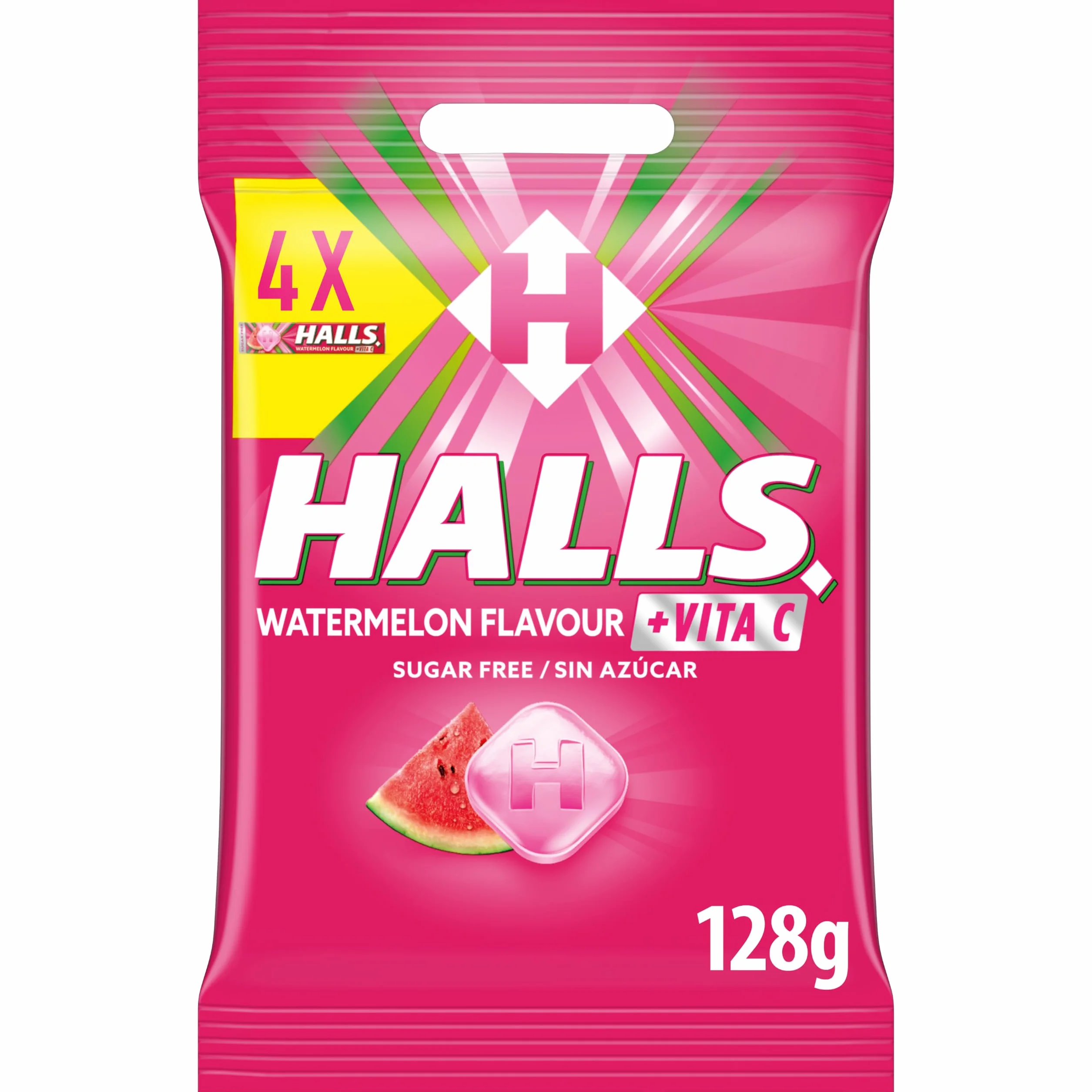 Halls Caramelos Sabor Sandía Sin Azúcar Paquete 4 x 32 g