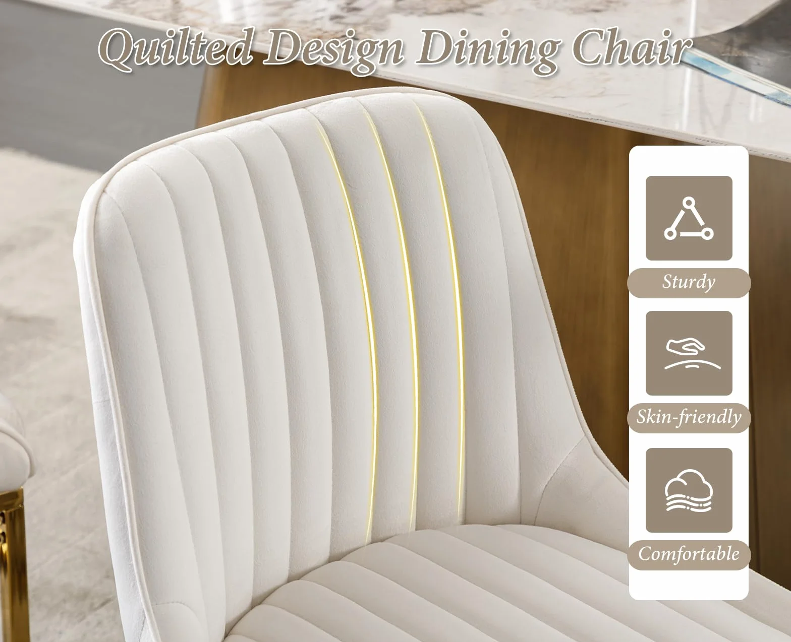 chairus Juego de 4 Sillas de Comedor Terciopelo Sillas Cocina Modernas con Patas Doradas, Sillas Restautante Elegante sin Brazos para Salón/Cafetería/Recepción, Blanco