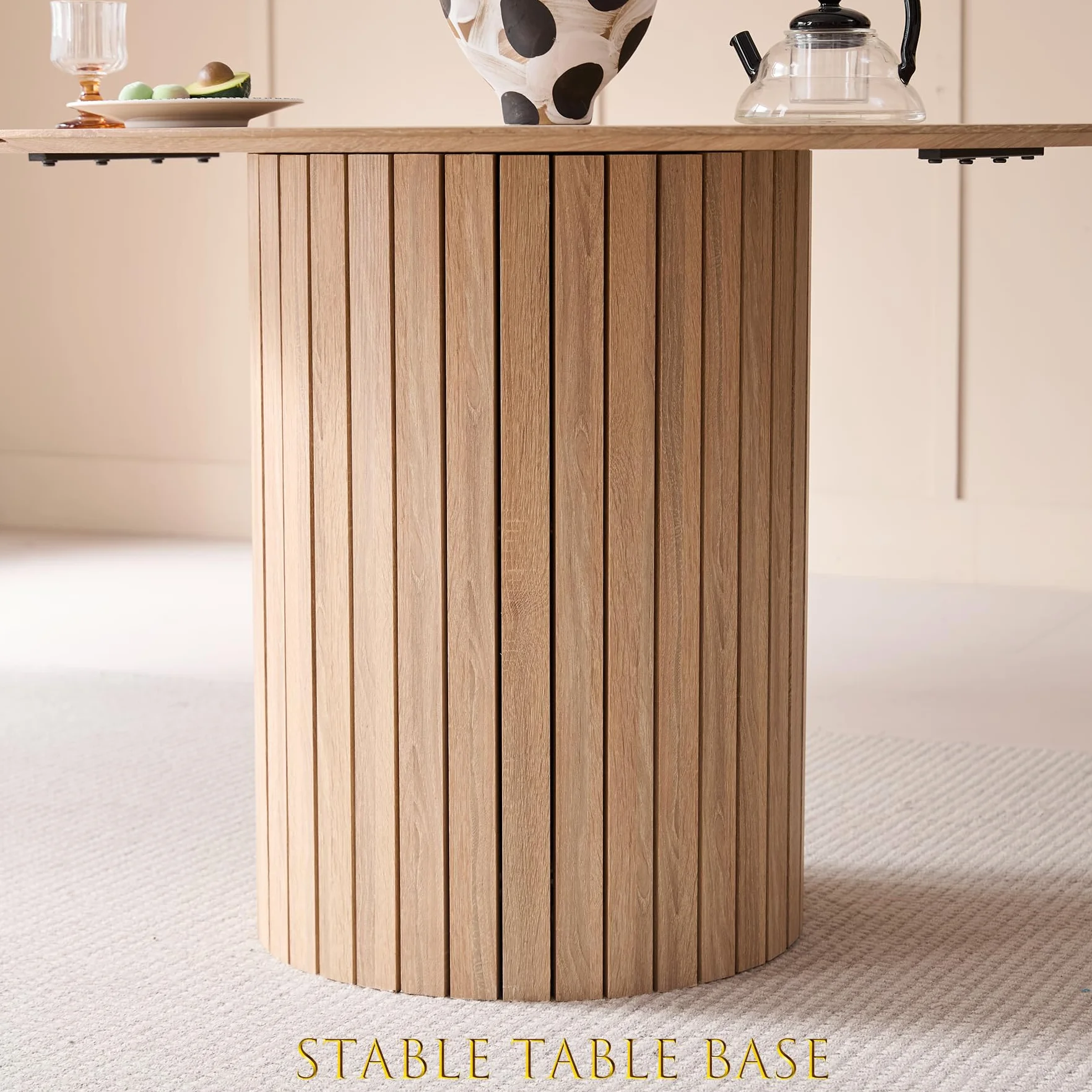 GrandCA HOME Mesa de Comedor Redonda, Mesa de Cocina Moderna de 120 cm, Mesa de Comedor con Base Redonda de Madera, Escritorio Grande de MDF para 4-6 Personas, Marrón Claro