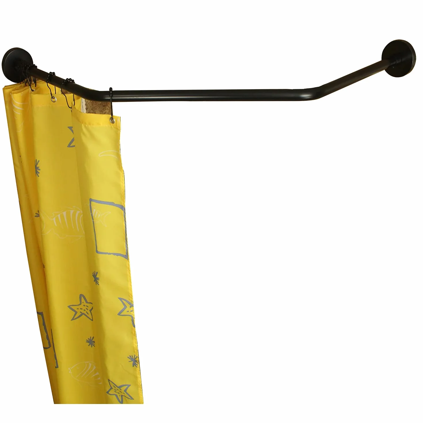 Barra de cortina de ducha elástica de acero inoxidable 304 en forma de L para bañera, cortina de ducha (negro en forma de diamante, longitud en ambos lados: 17-25.6", ancho medio: 20-26")