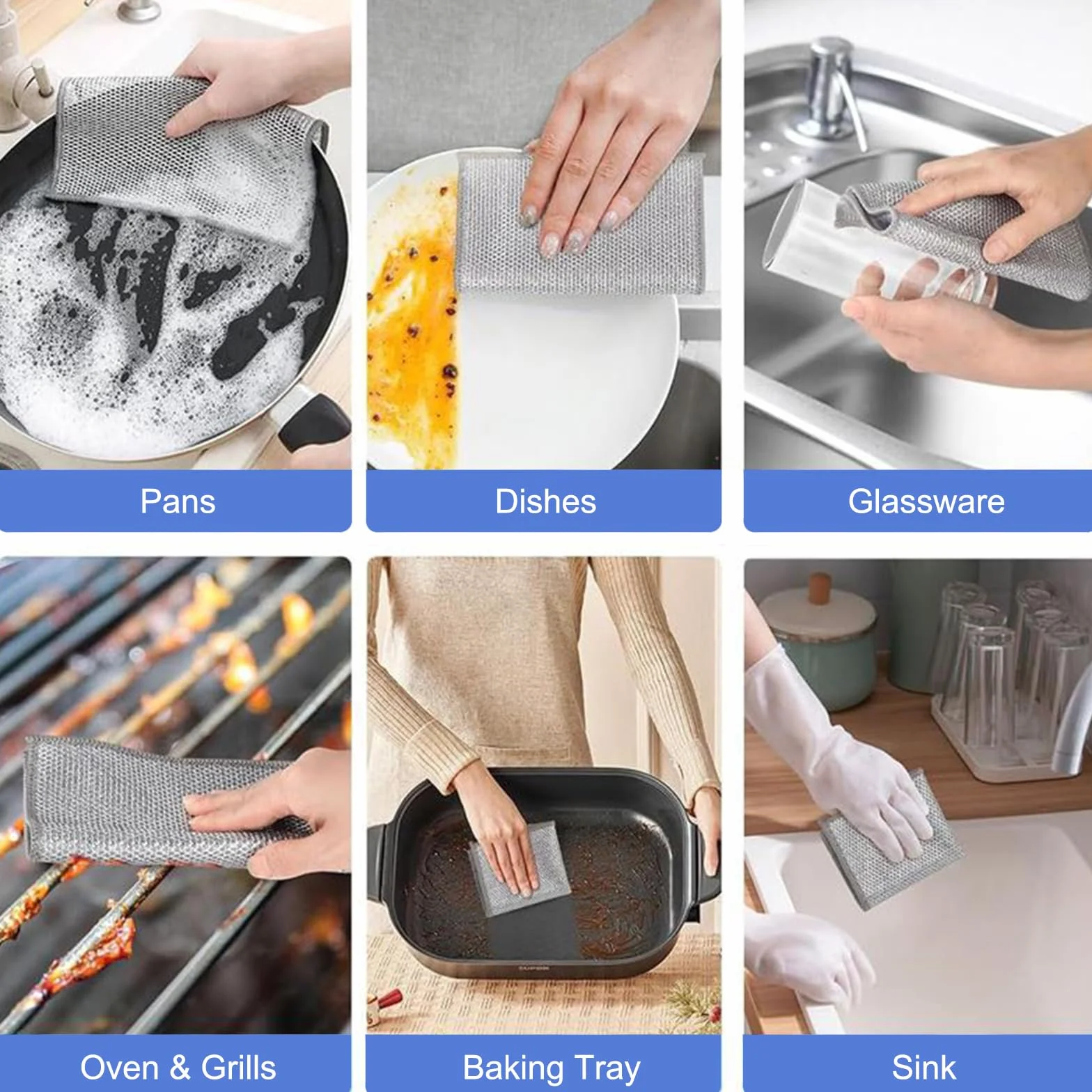 Estropajo Aluminio Paños de Alambre Metalico Doble Capa Antiarañazos Reutilizables Paños de Limpieza Multiusos para Cocina Acero Inoxidable