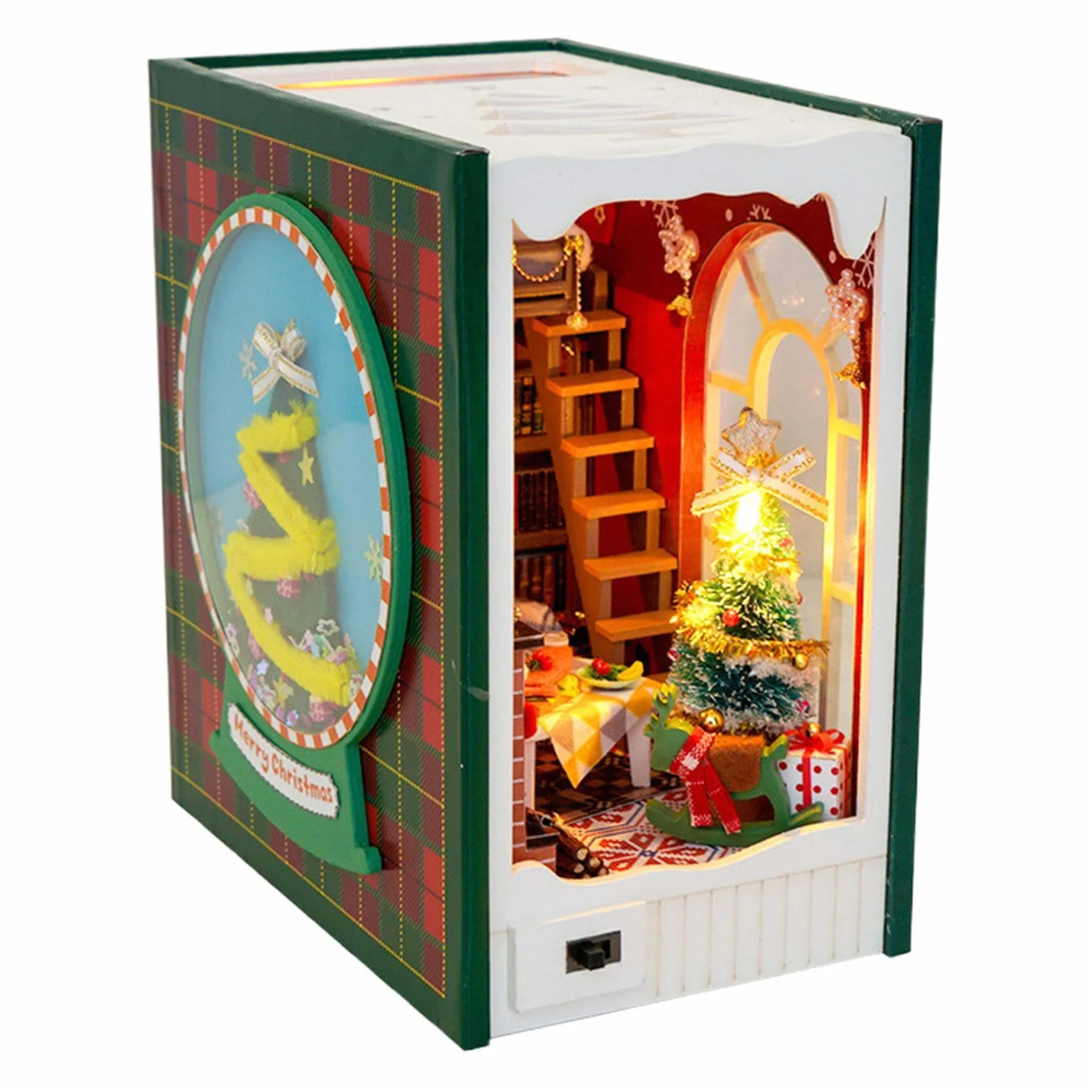 Kit de esquina de libro - Decoración de casa de Navidad, kit de decoración de estantes | Kit de construcción de casa en miniatura de madera, kit de sujetalibros miniatura decorativos, kit de casa en
