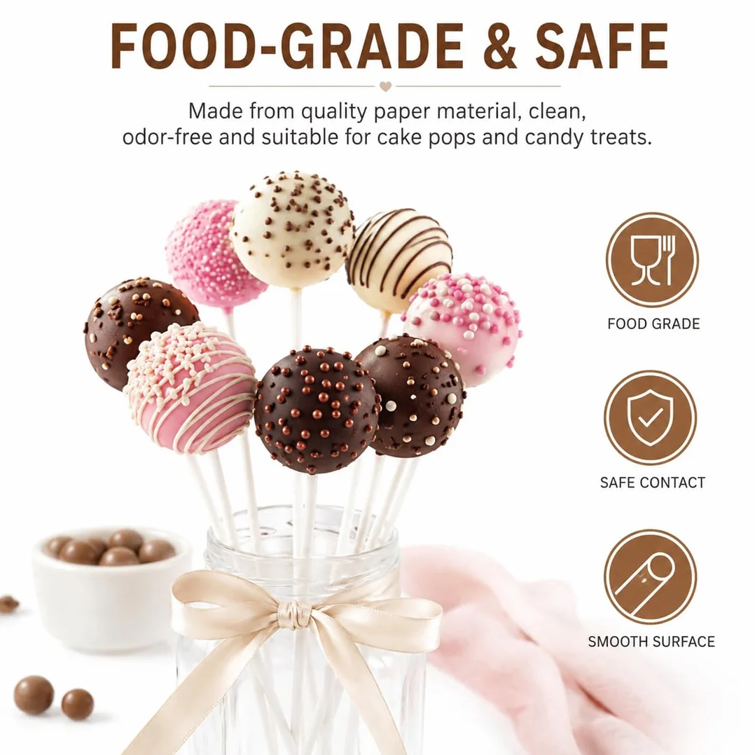 300 Piezas Palitos para Piruletas y Cake Pops 100×3mm Blancos, Palillos de Plástico Alimentario para Repostería, Decoración de Tartas y Dulces